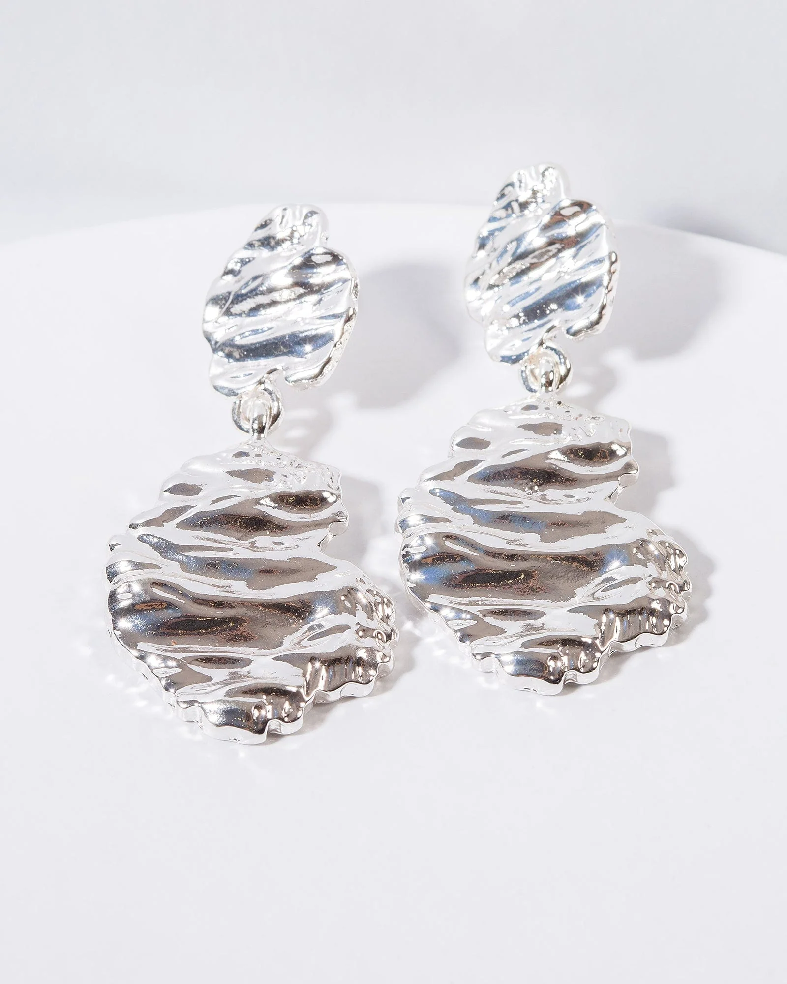 Silver Chunky Textured Post Drop Earrings