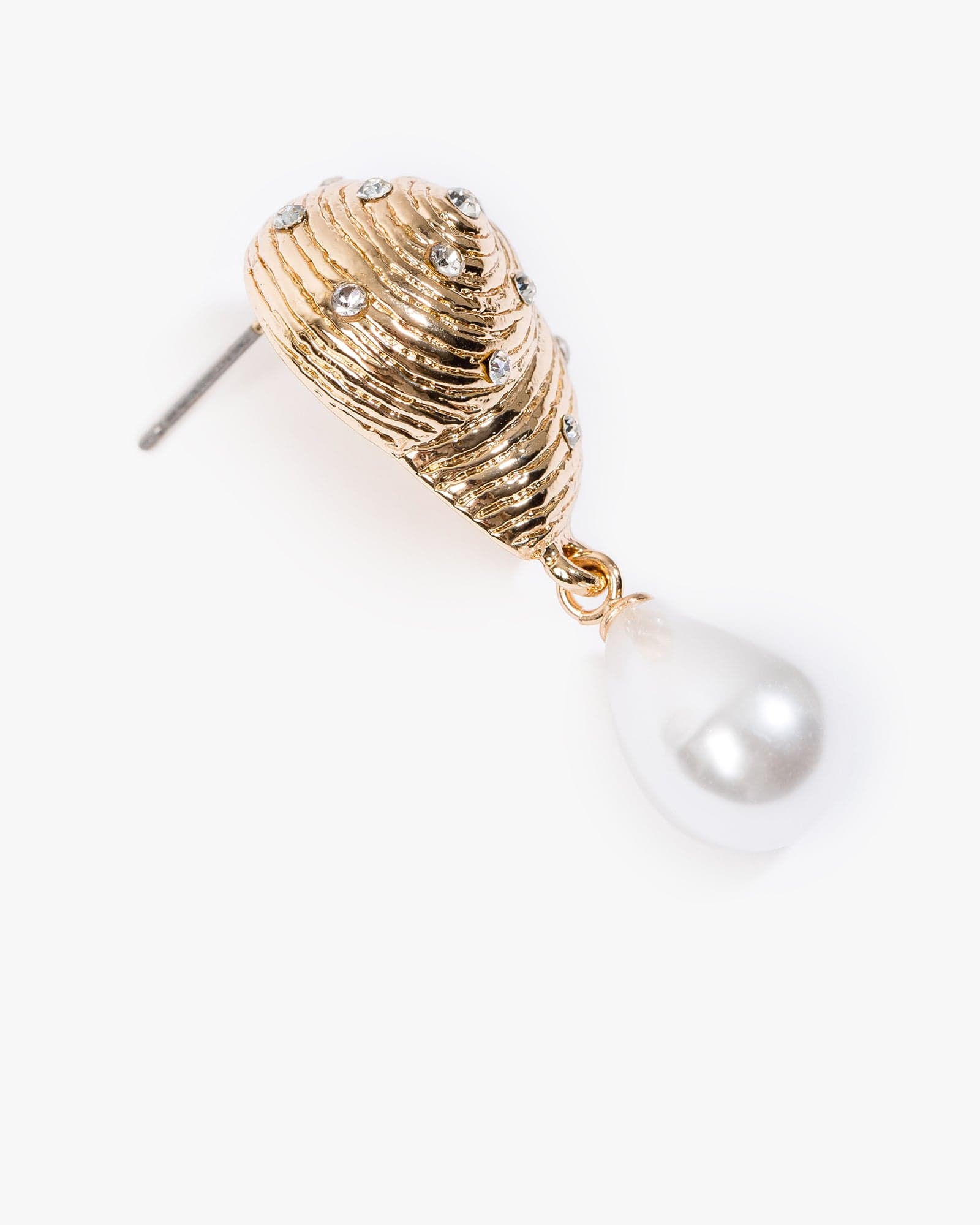 Gold Textured Pearl Detail Drop Earrings