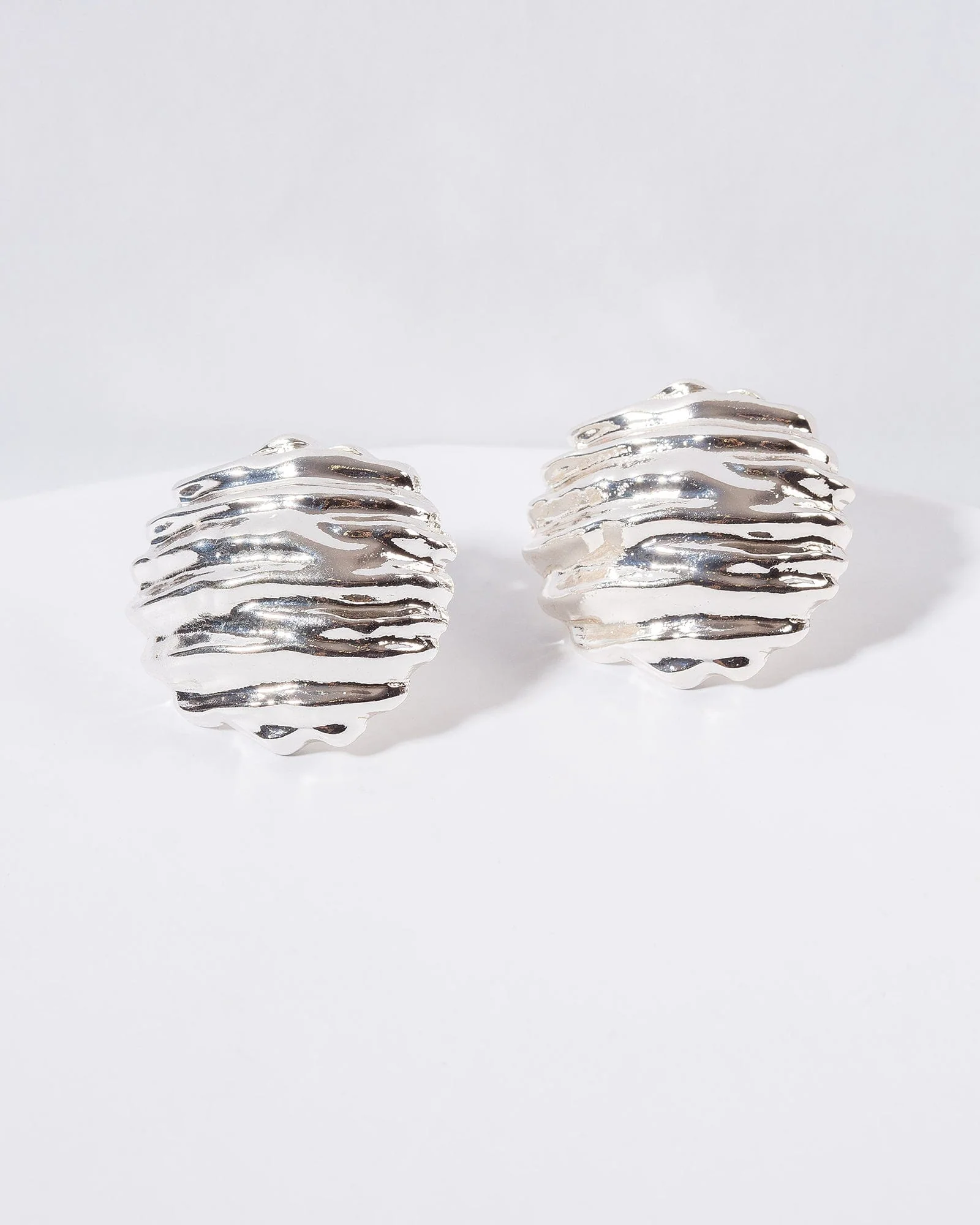 Silver Chunky Textured Stud Earrings