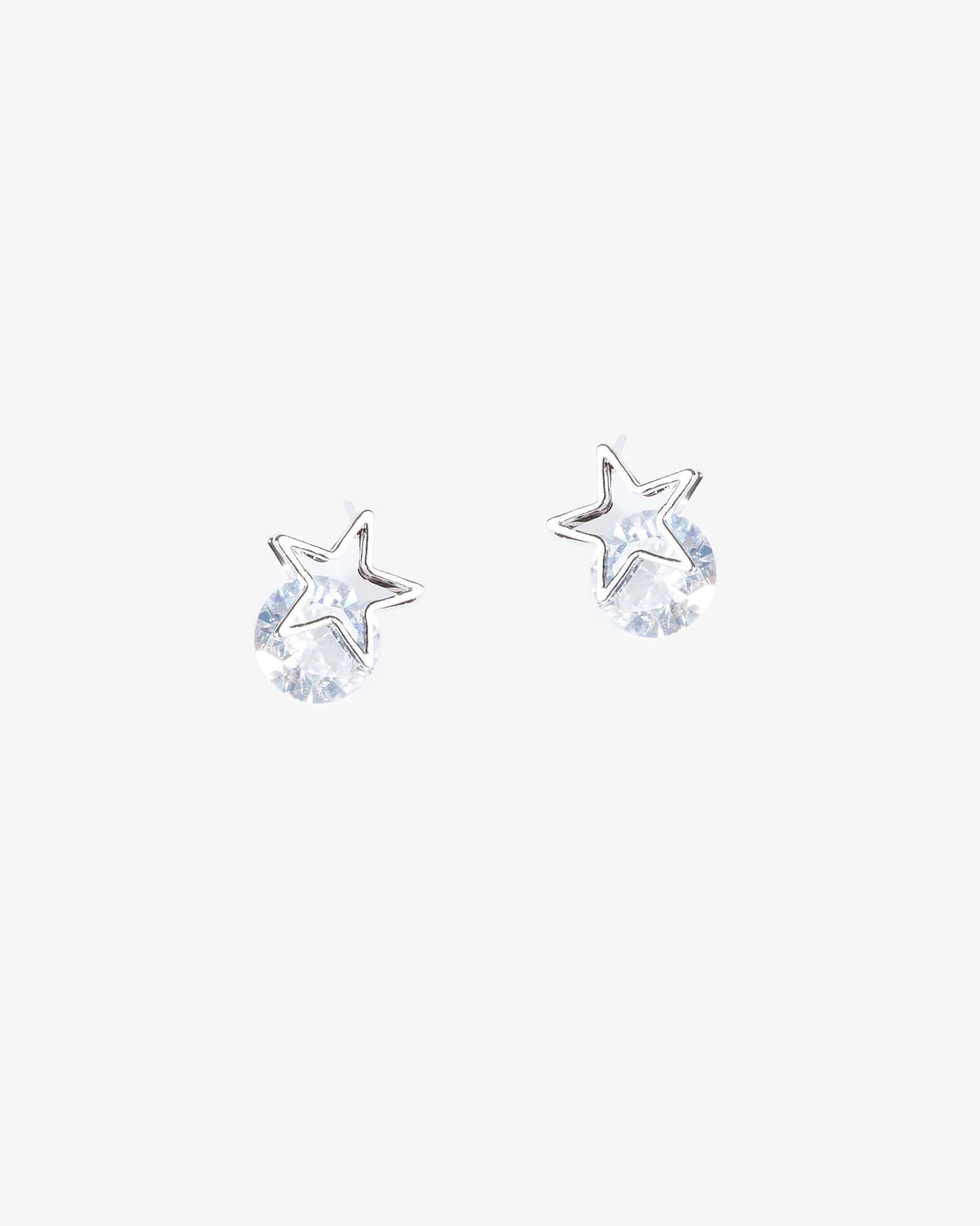 Silver Cubic Zirconia Star Framed Stud Earrings