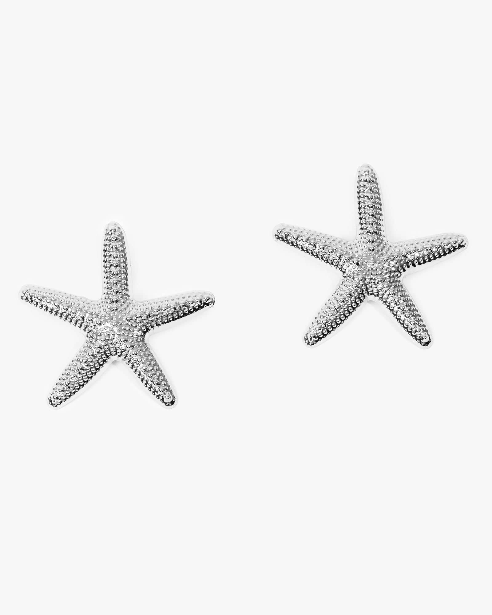 Silver Textured Starfish Icon Earrings