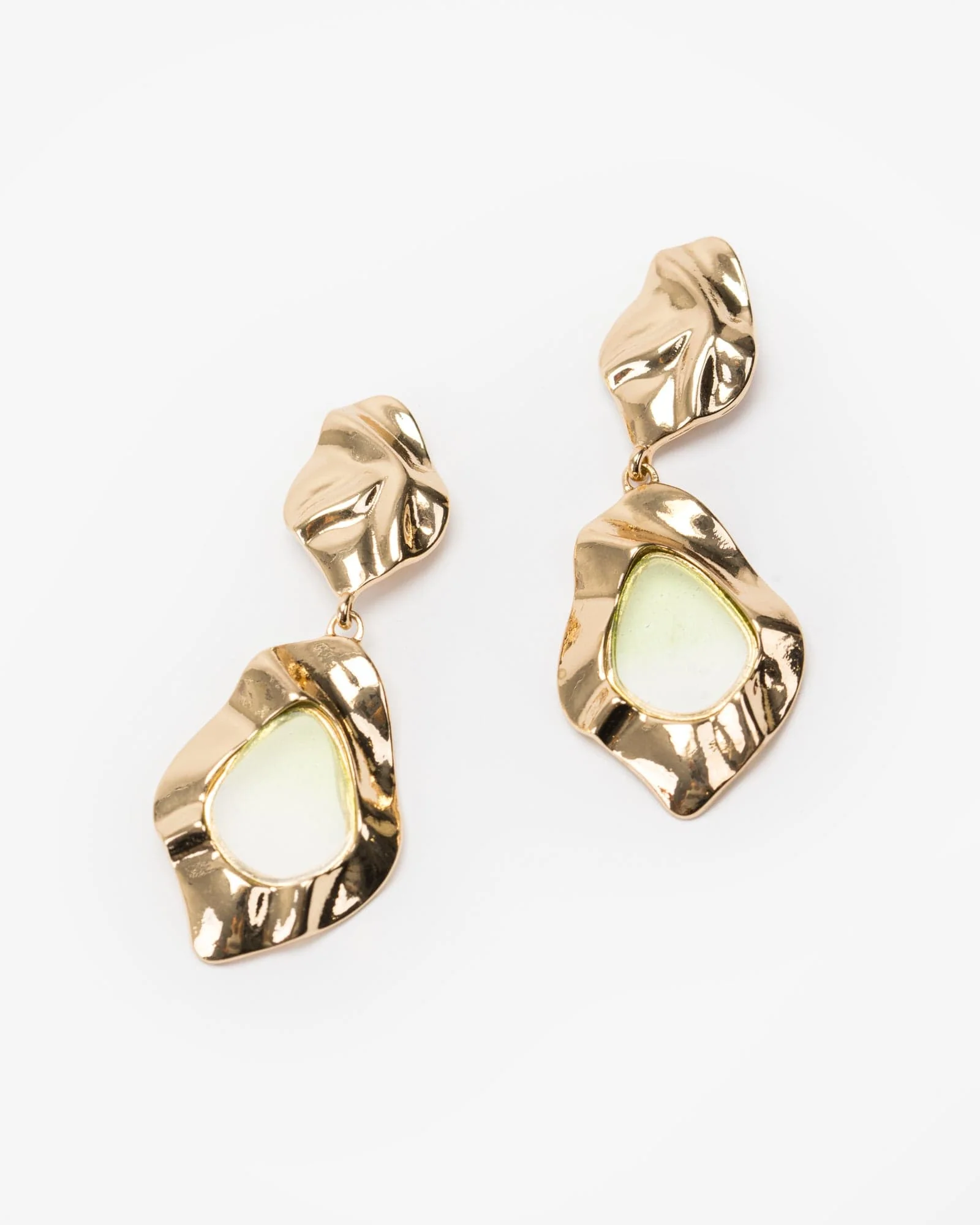 Green Textured Metal Opaque Earrings