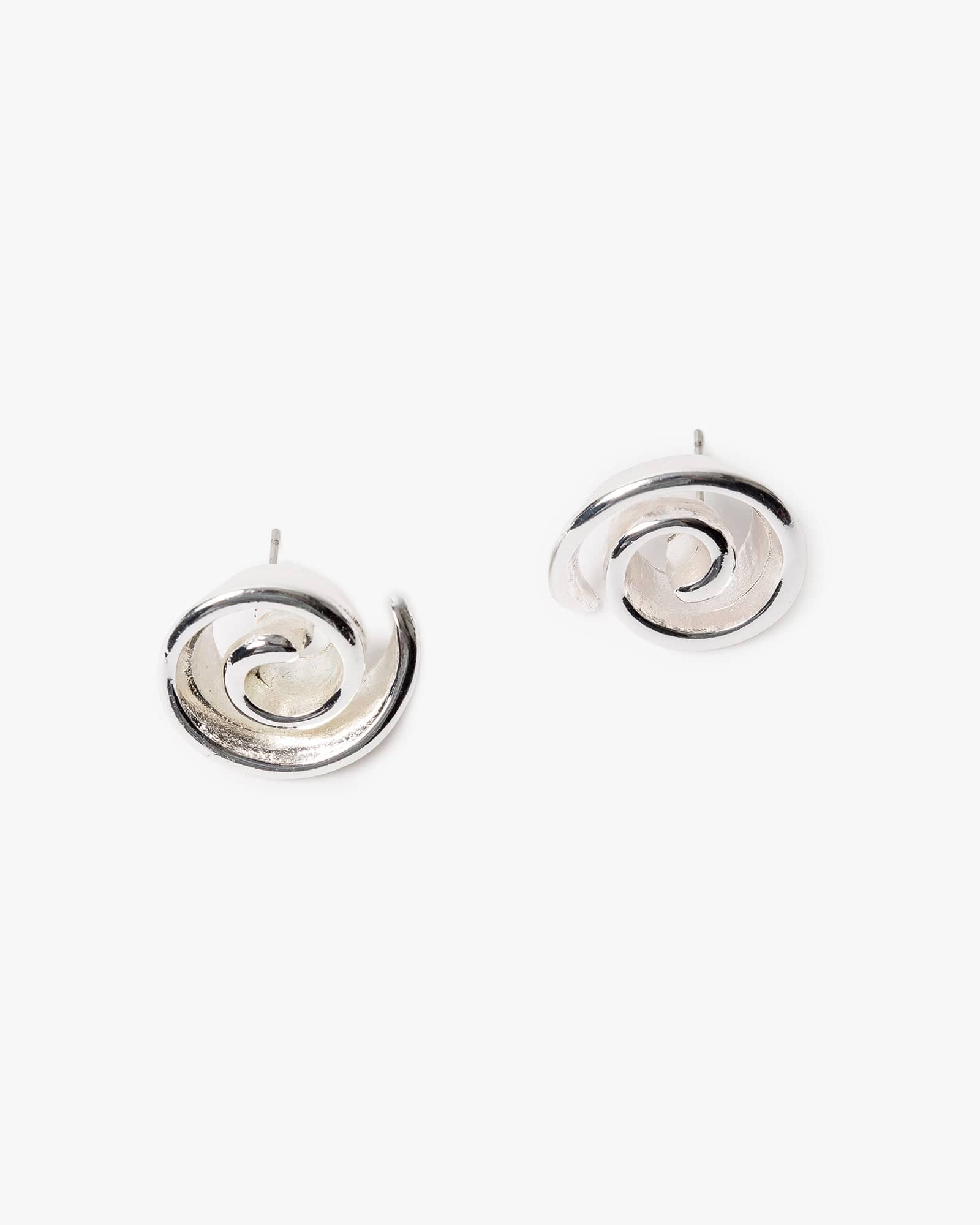 Silver Spiral Statement Stud Earrings