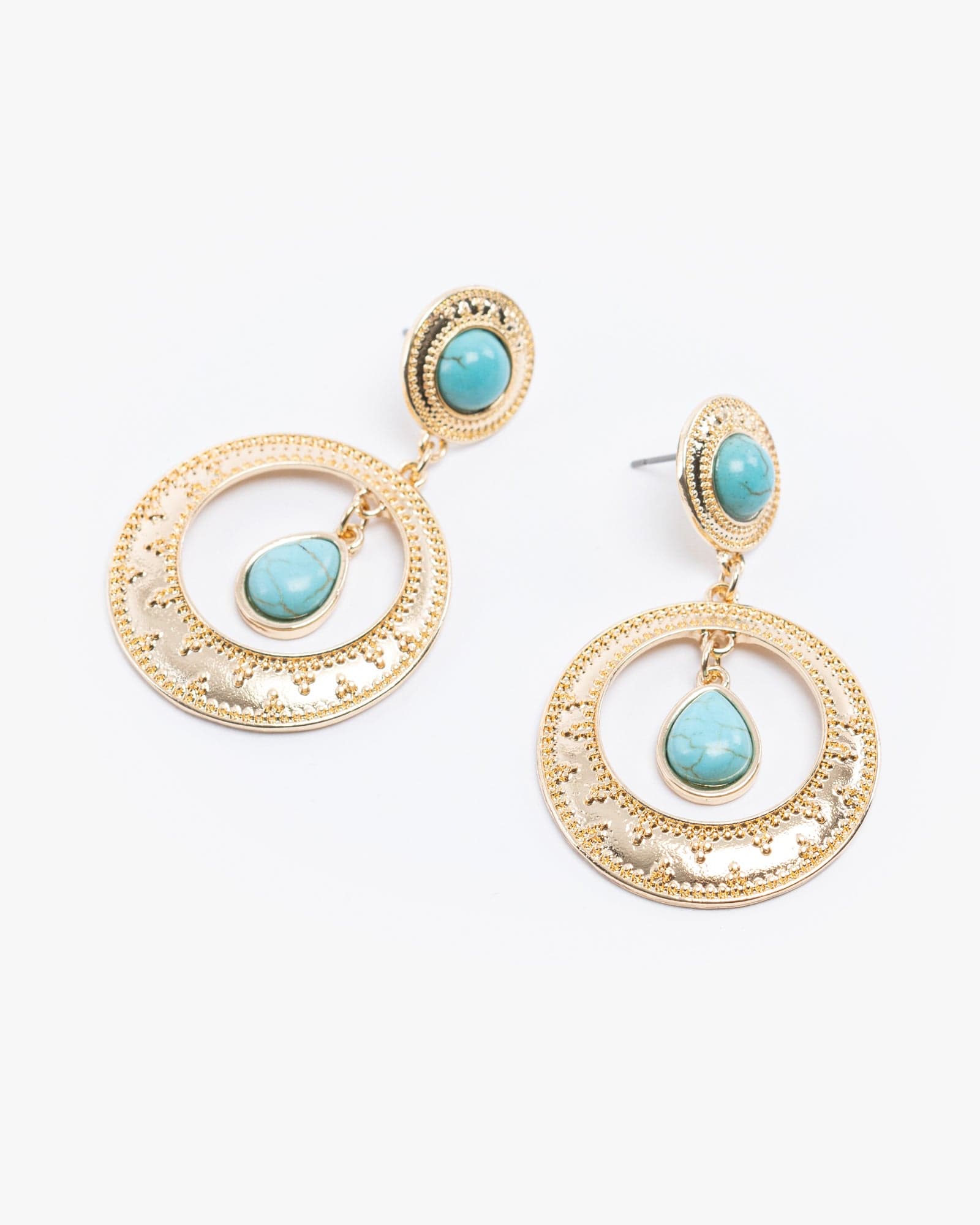 Multi Colour Stone And Detailed Metal Earrings