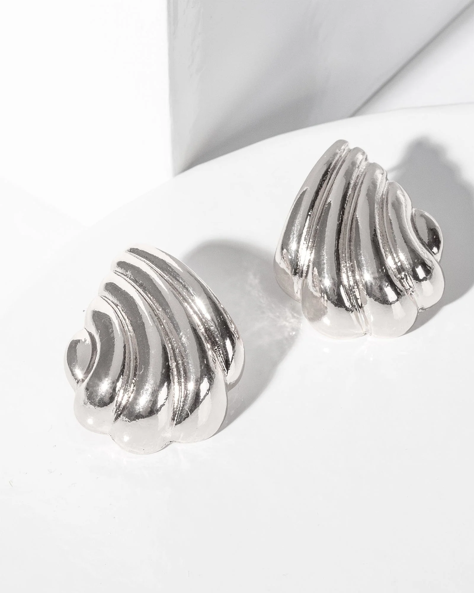 Silver Textured Tear Drop Stud Earrings