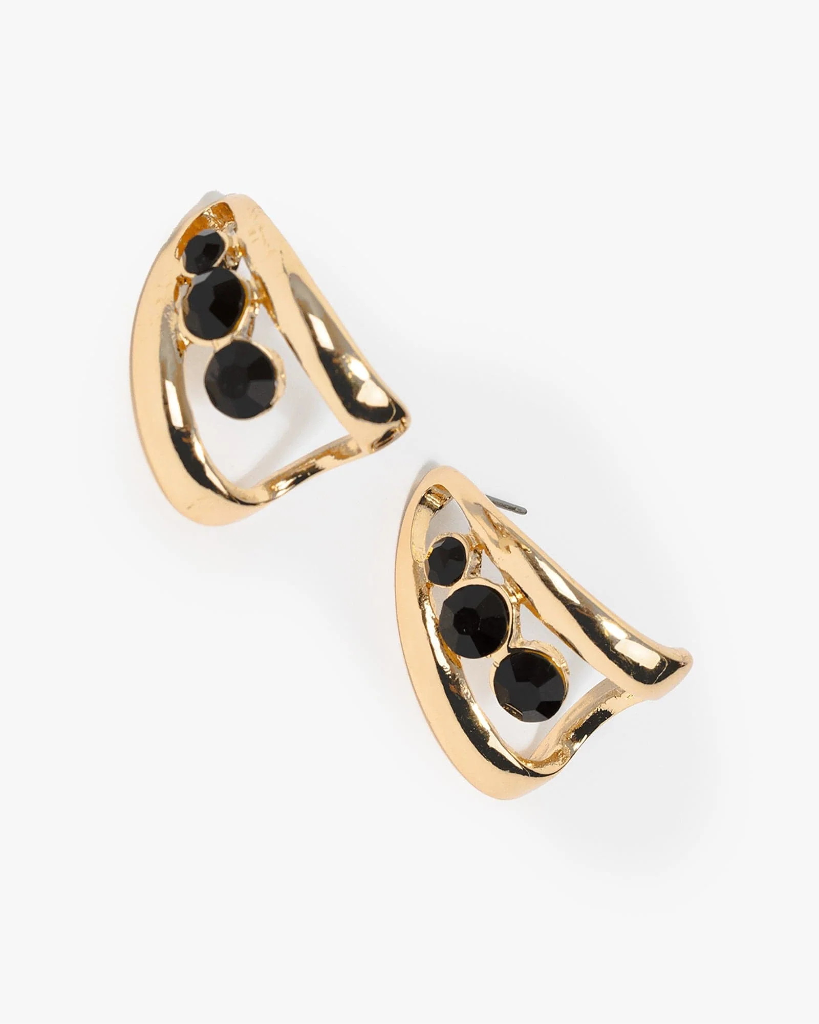 Black Crystal Lined Hoop Earrings