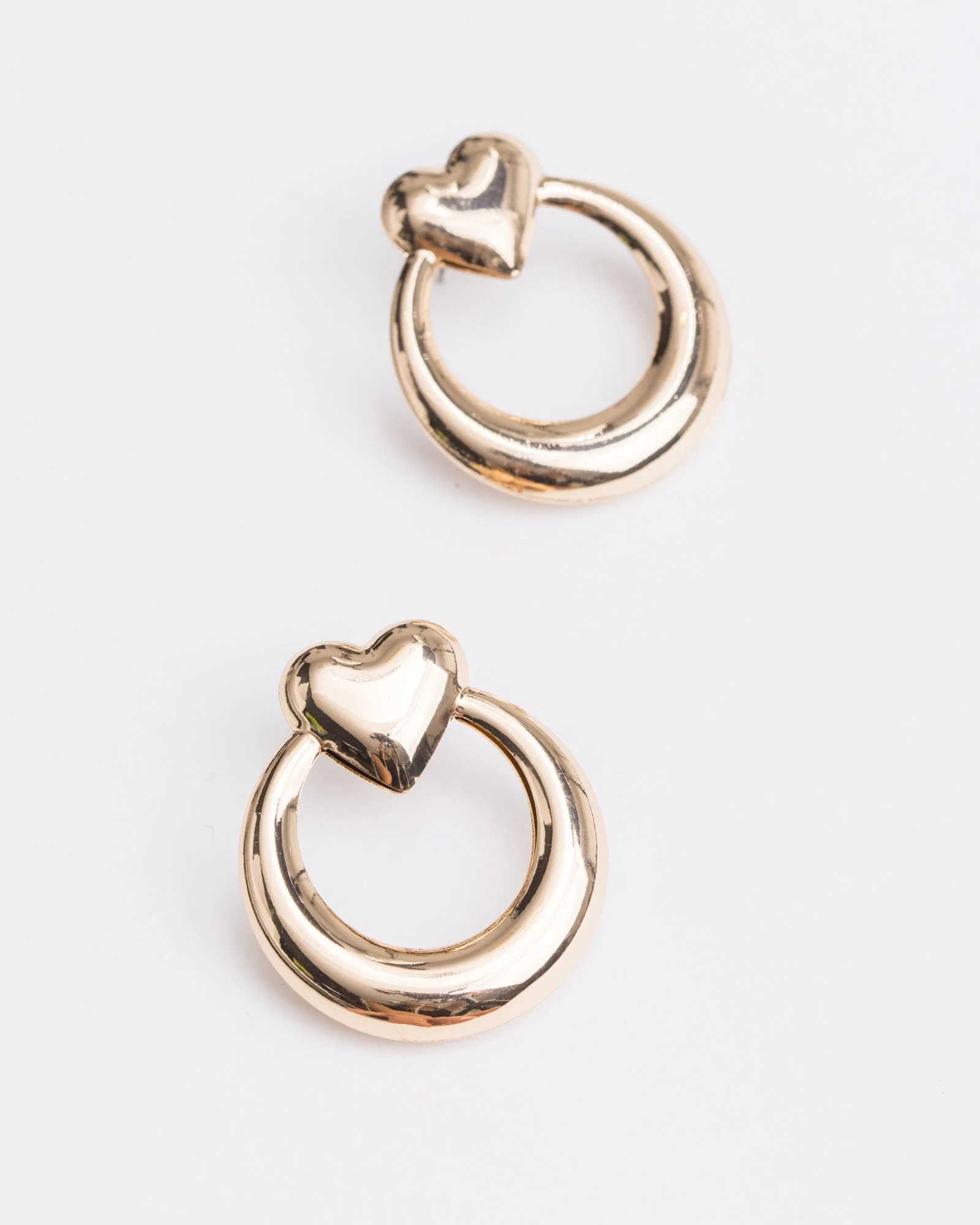 Gold Medium Heart Door Knocker Earrings