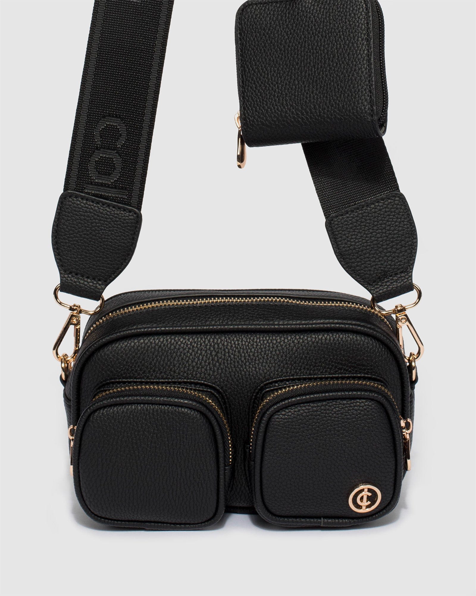 Black Amalia Double Pocket Crossbody Bag