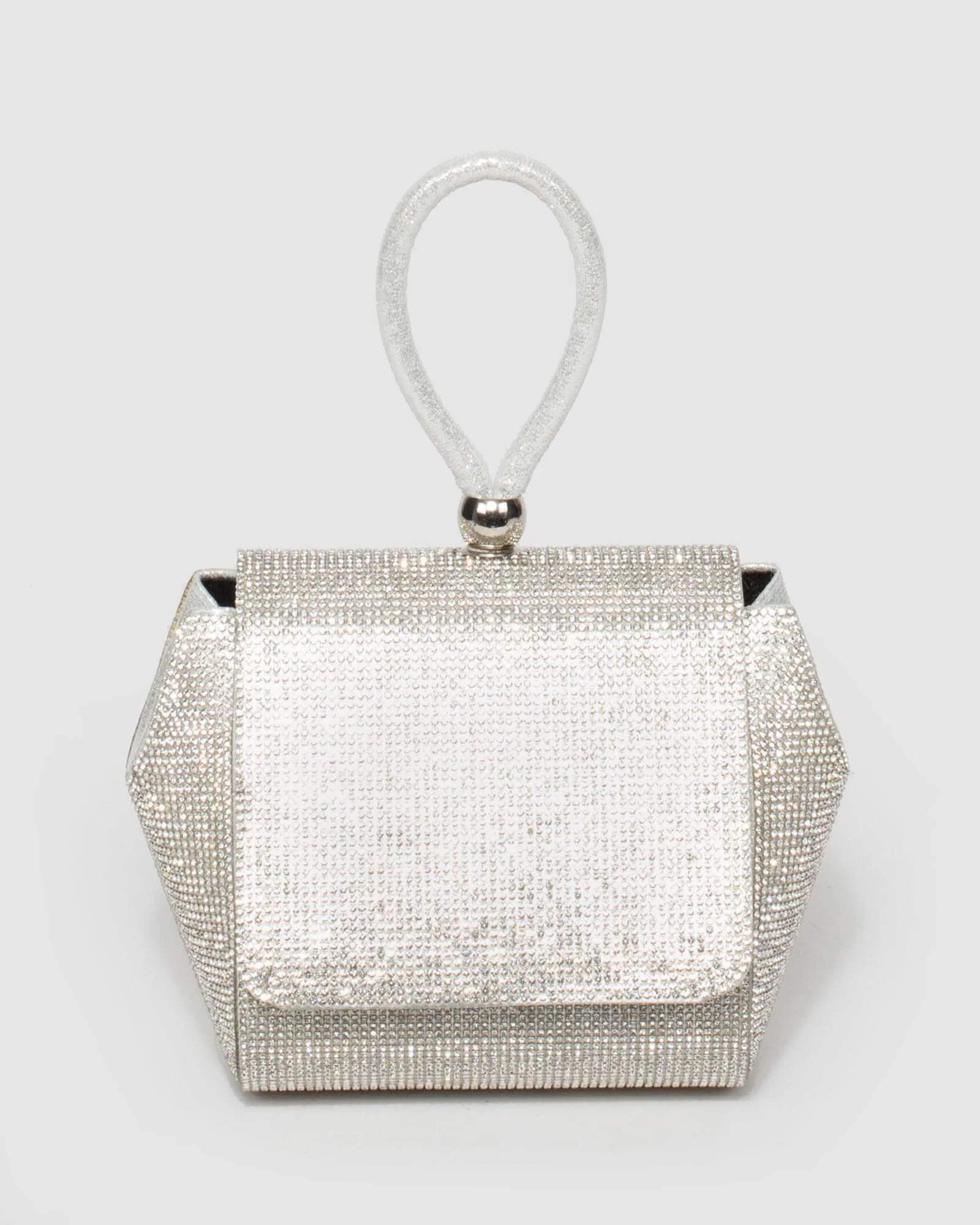 Silver Oralie Crystal Pouch Bag