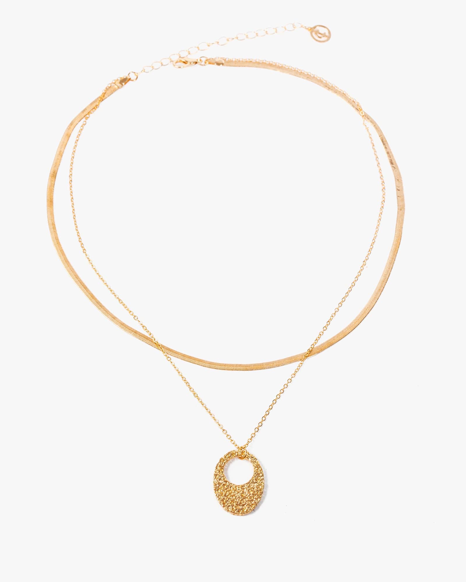 Gold Oval Pendant Necklace