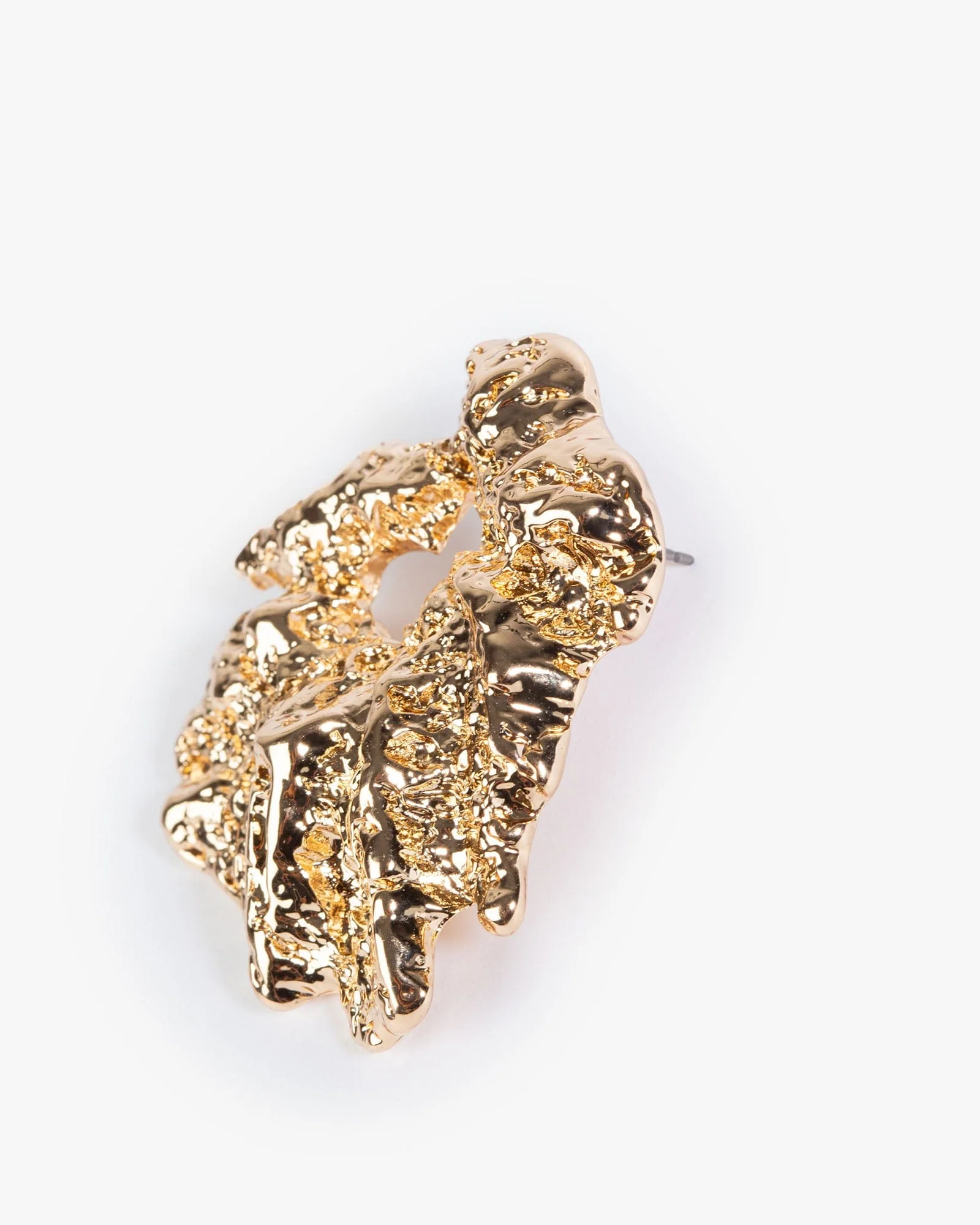 Gold Crumpled Metal Statement Stud Earrings