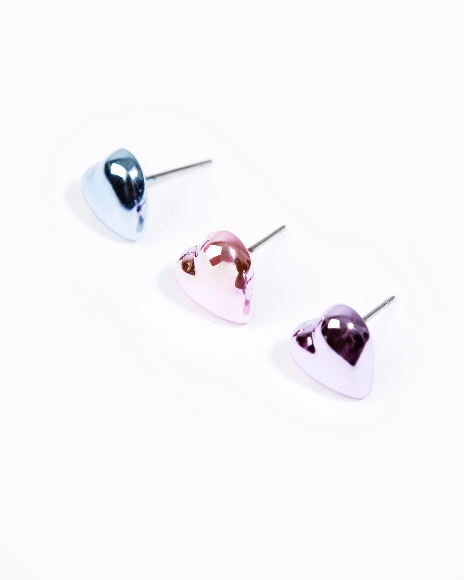 Multi Colour 6 Pack Metallic Love Heart Stud Earrings