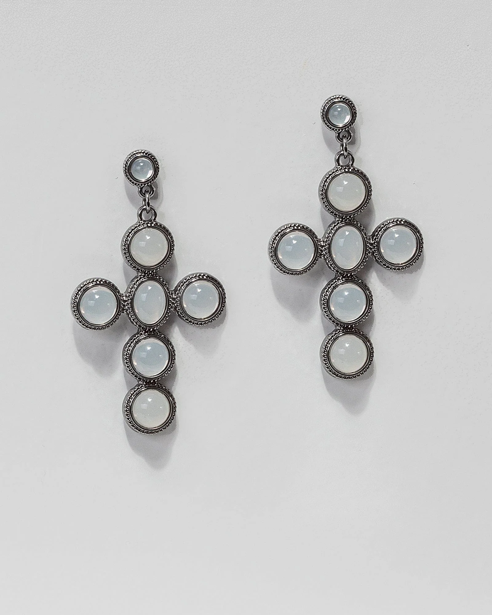 Grey Pearlescent Cross Earrings
