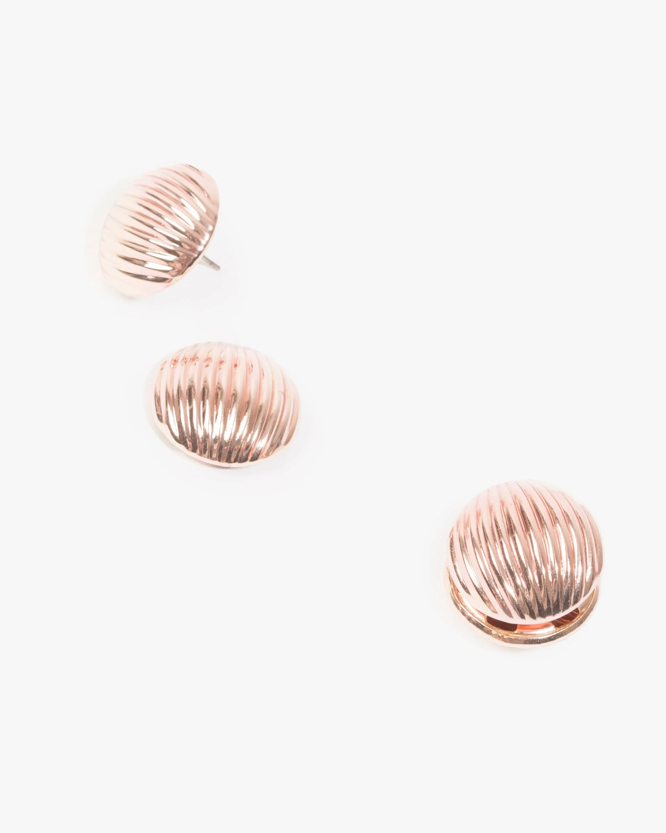 Rose Gold Ribbed Front Back Stud Earrings