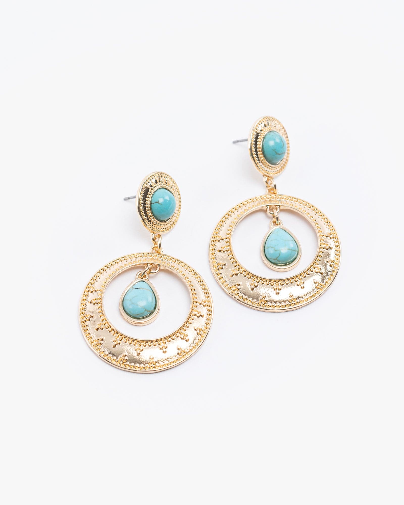 Multi Colour Stone And Detailed Metal Earrings