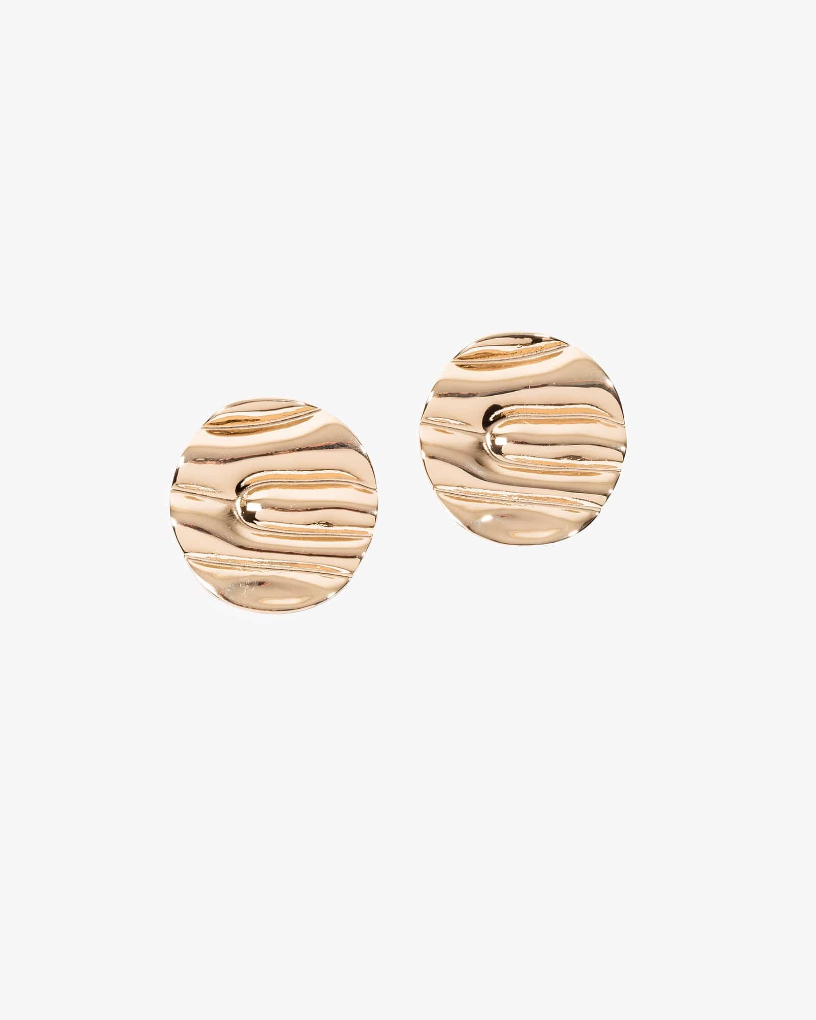 Gold Textured Disc Statement Stud Earrings