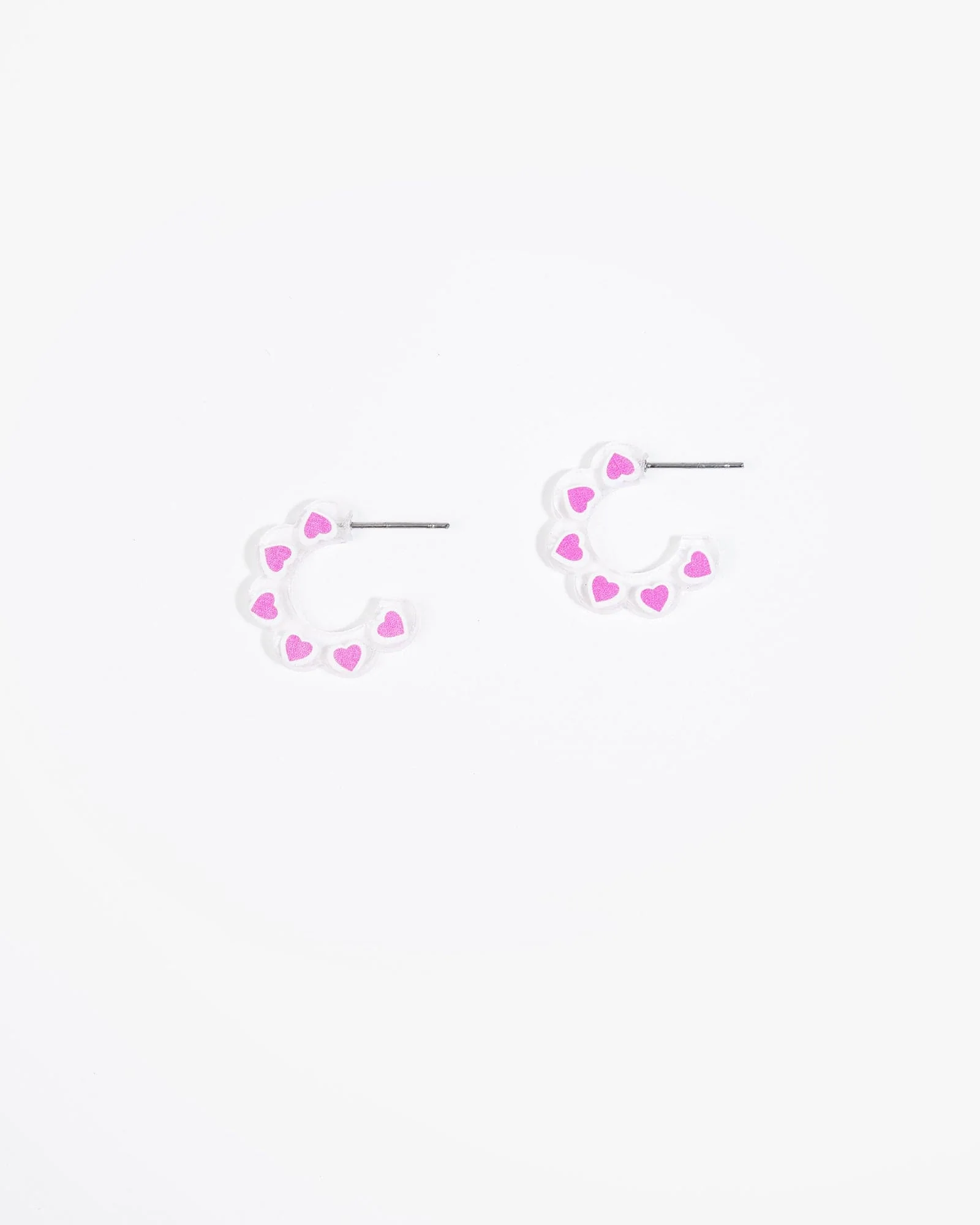 Pink Heart Scalloped Hoop Earrings