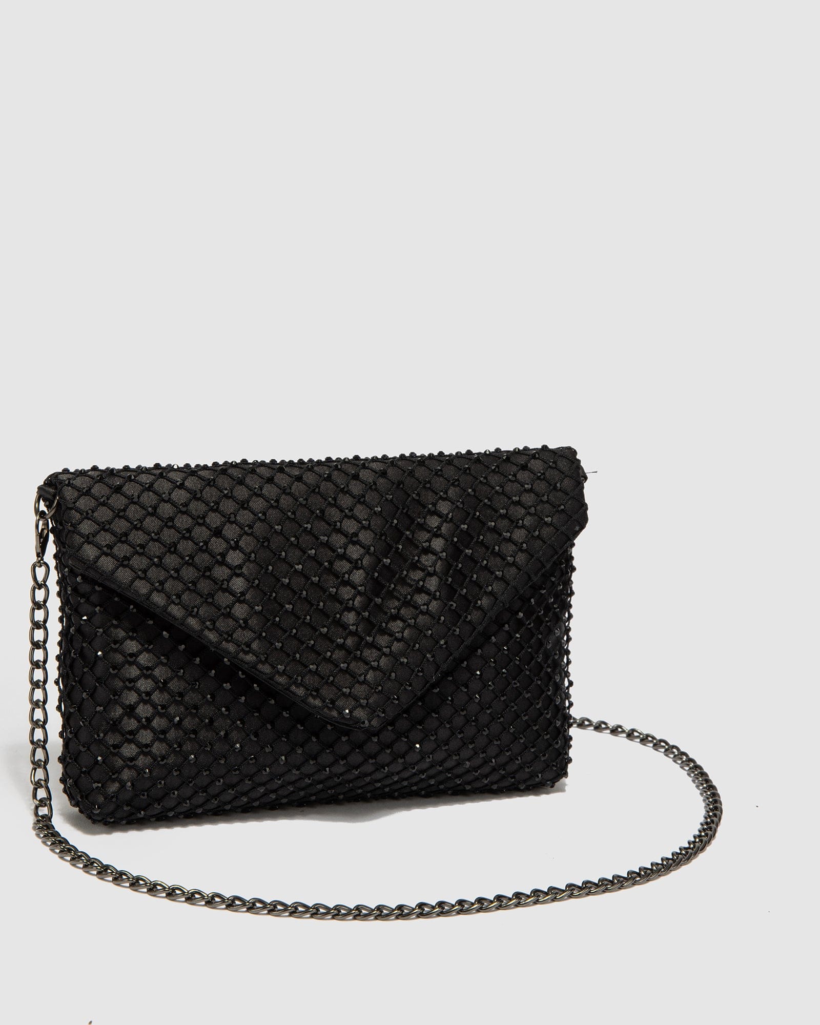 Black Kylie Crystal Mesh Crossbody Bag