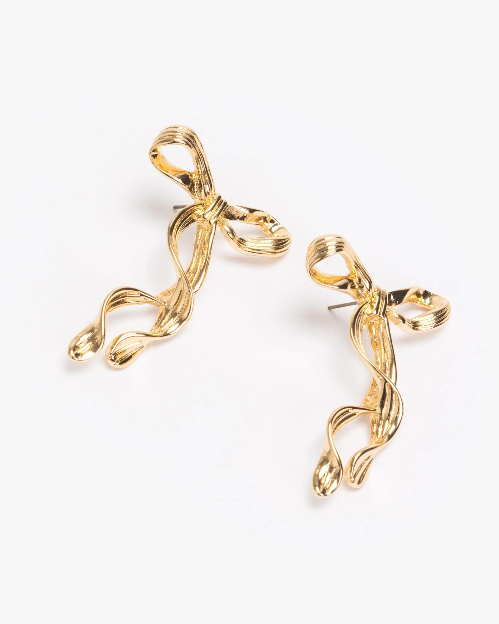 Gold Metal Twisted Bow Earrings