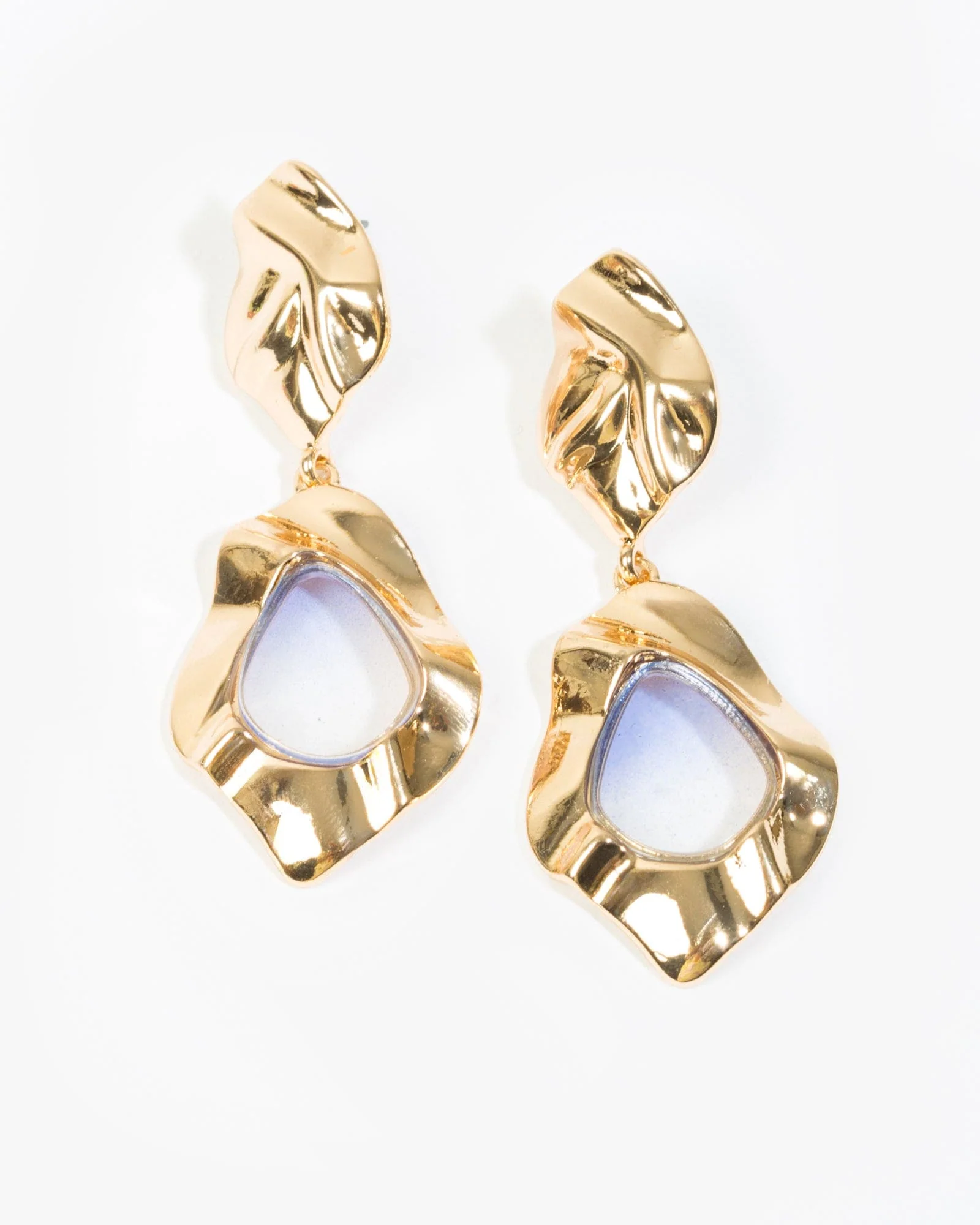 Blue Textured Metal Opaque Earrings