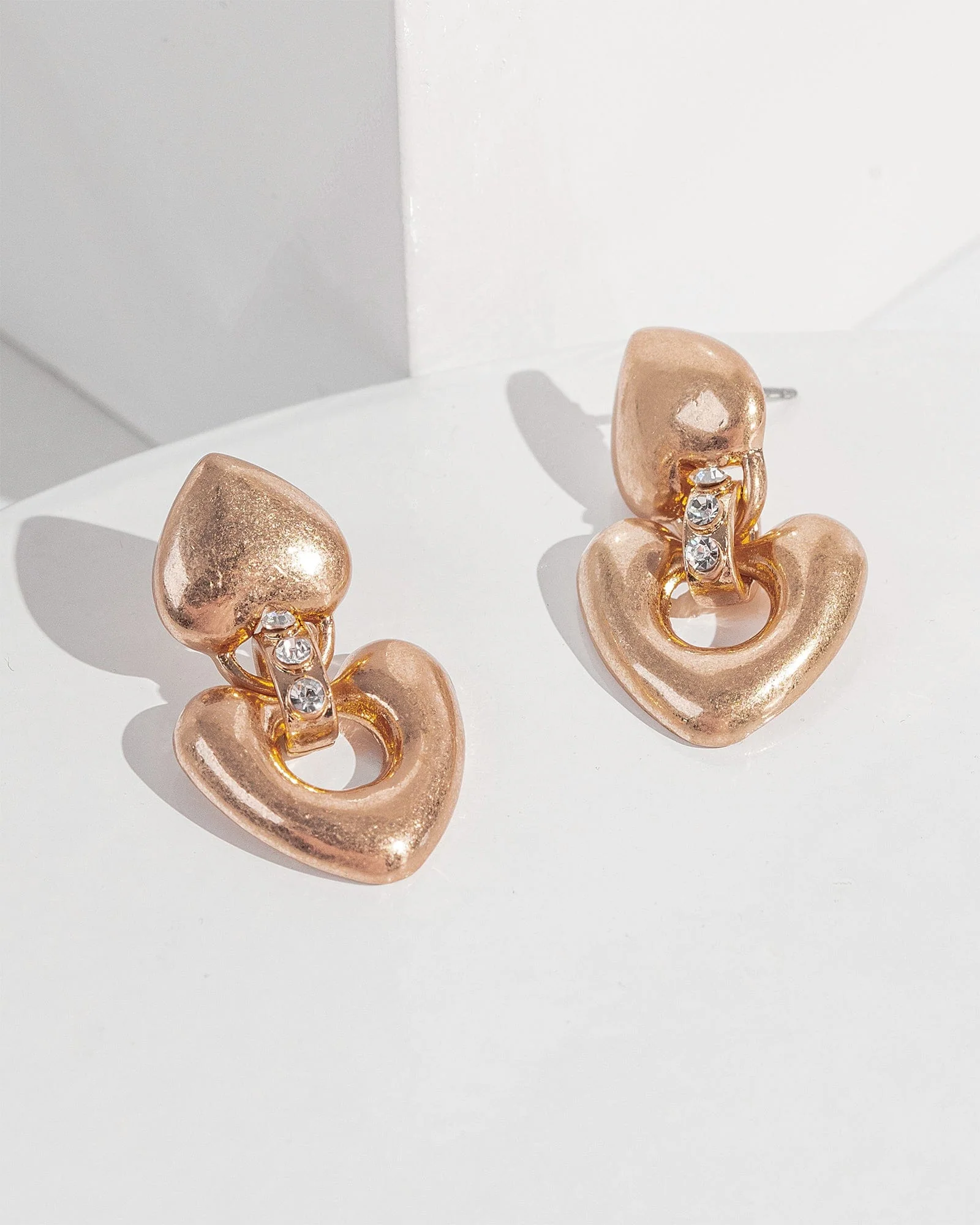 Rose Gold Brushed Metal Heart Earrings