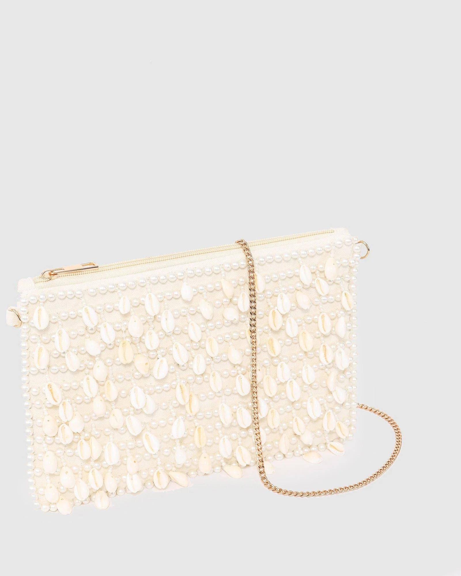 Pearl Zip Top Sequin Clutch Bag