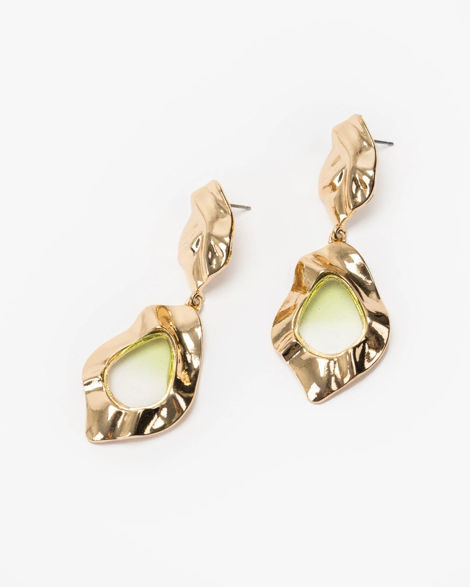 Green Textured Metal Opaque Earrings