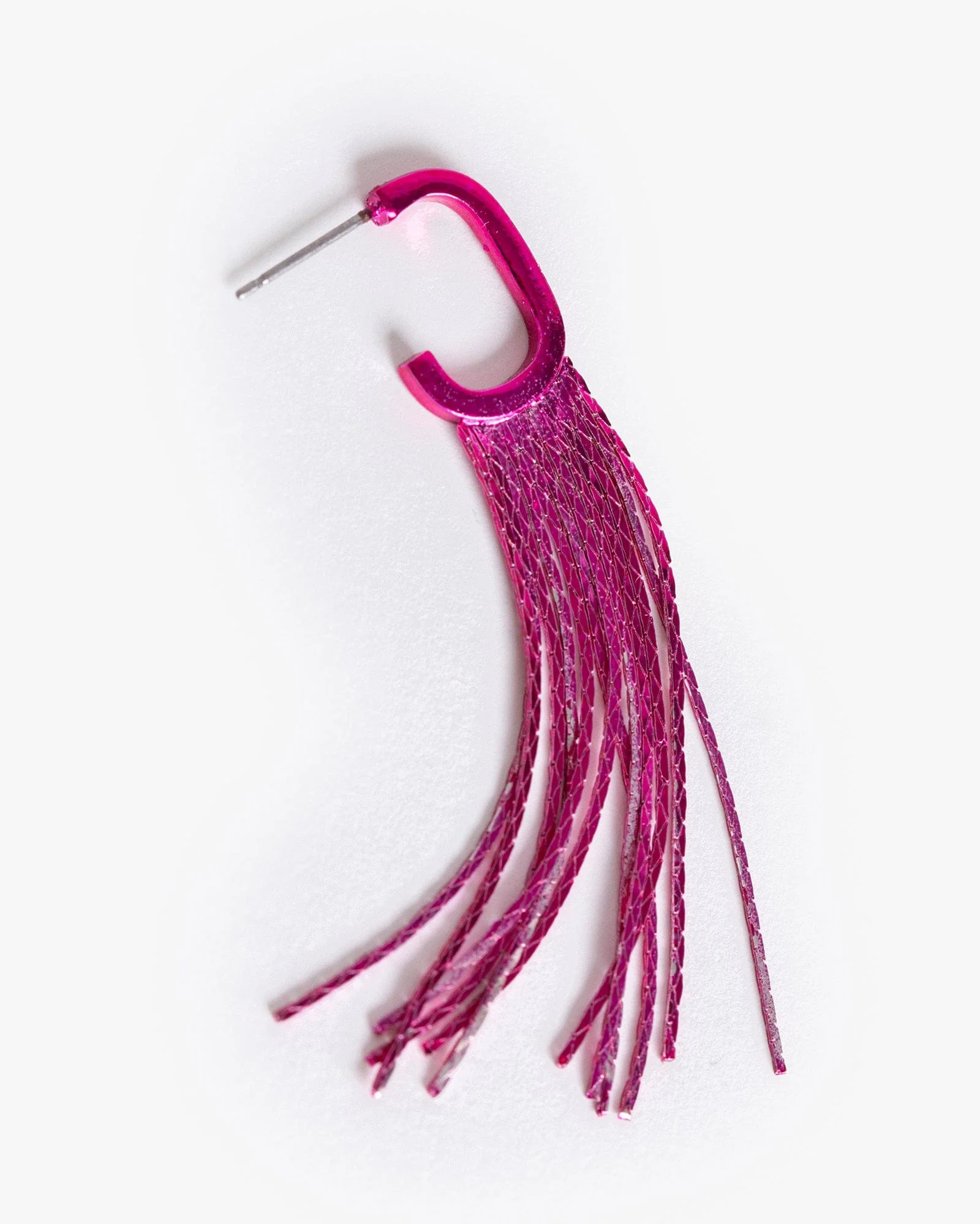 Pink G Hoop Chain Tassel Earrings