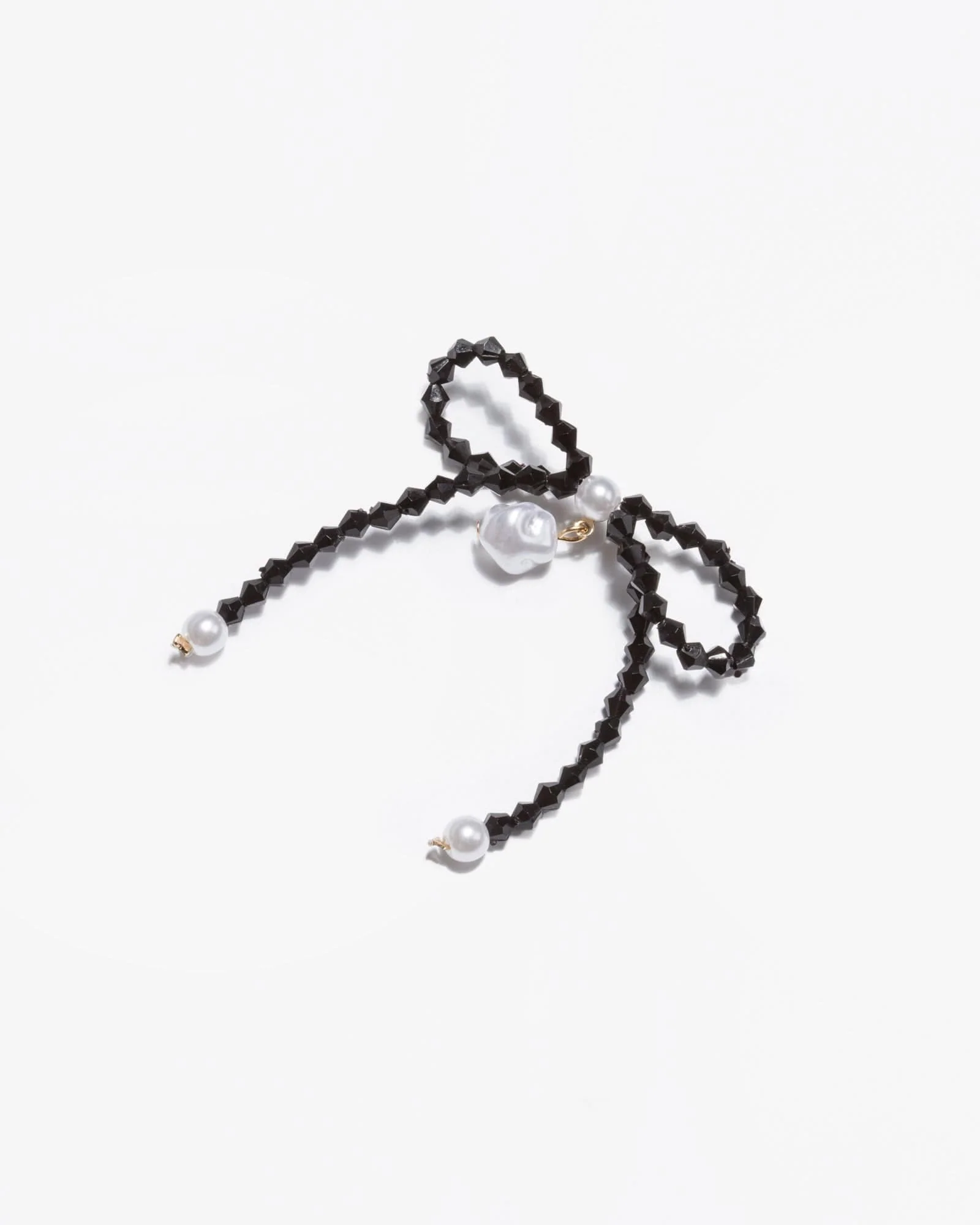 Black Beaded Pearl Detail Bow Earrings