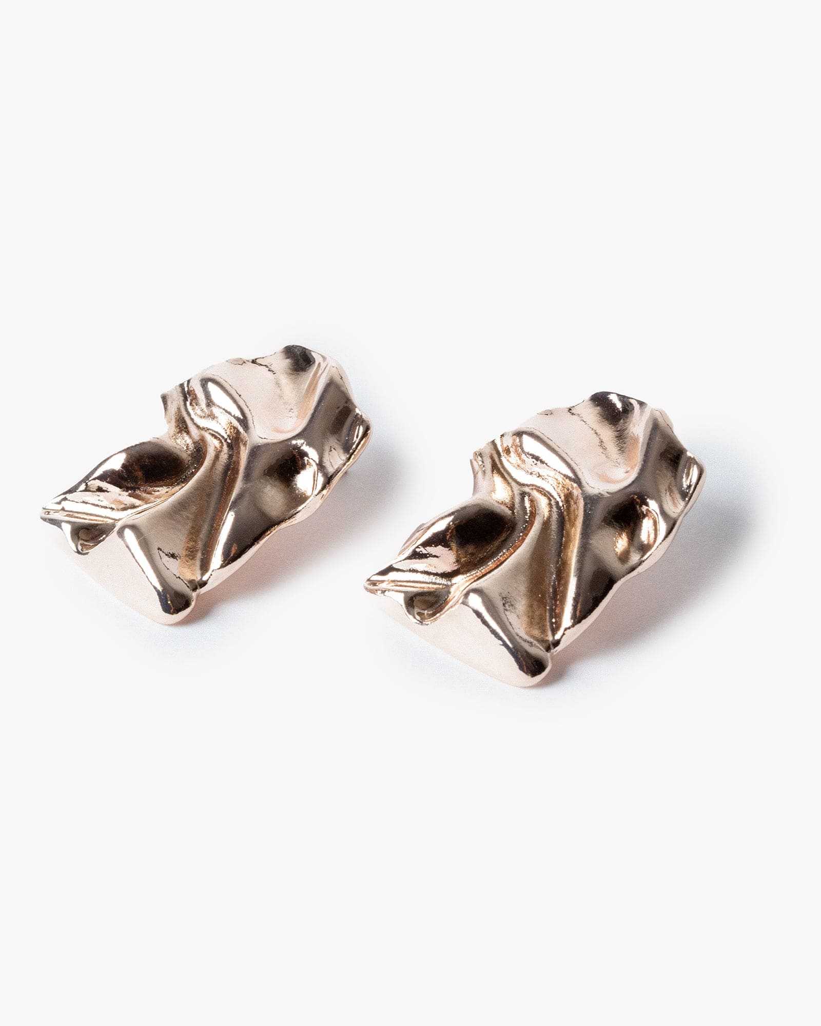 Rose Gold Crumpled Metal Rectangle Stud