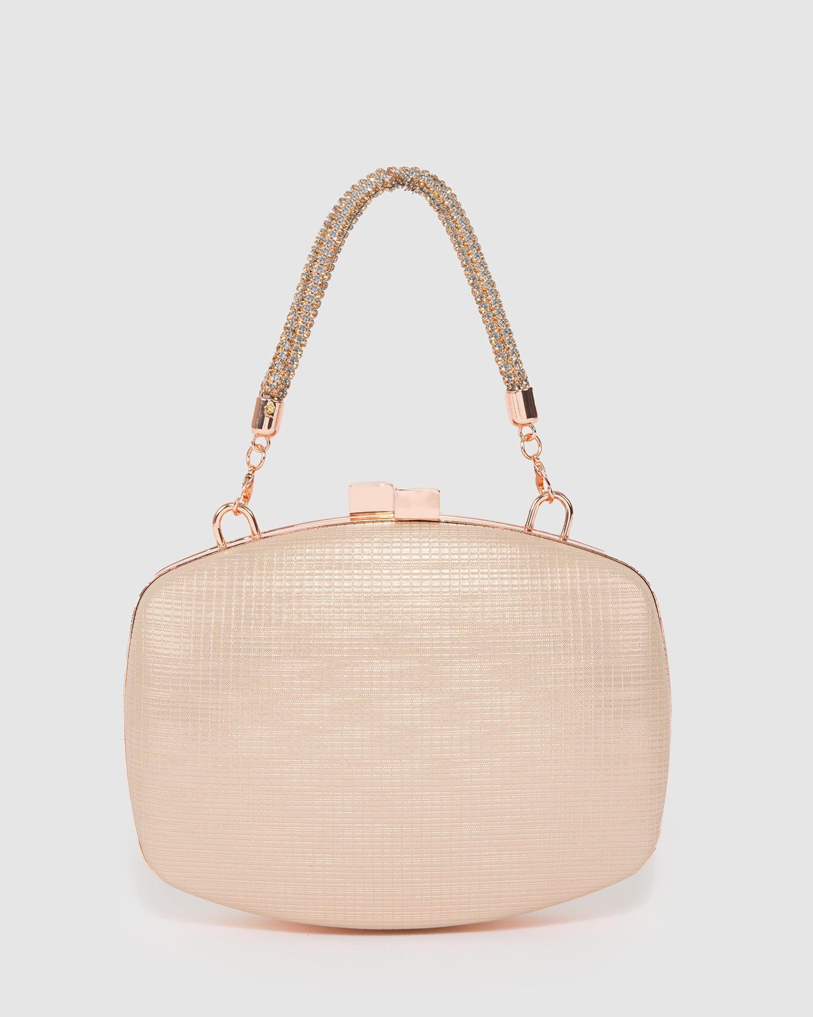 Rose Gold Eden Crystal Handle Clutch Bag