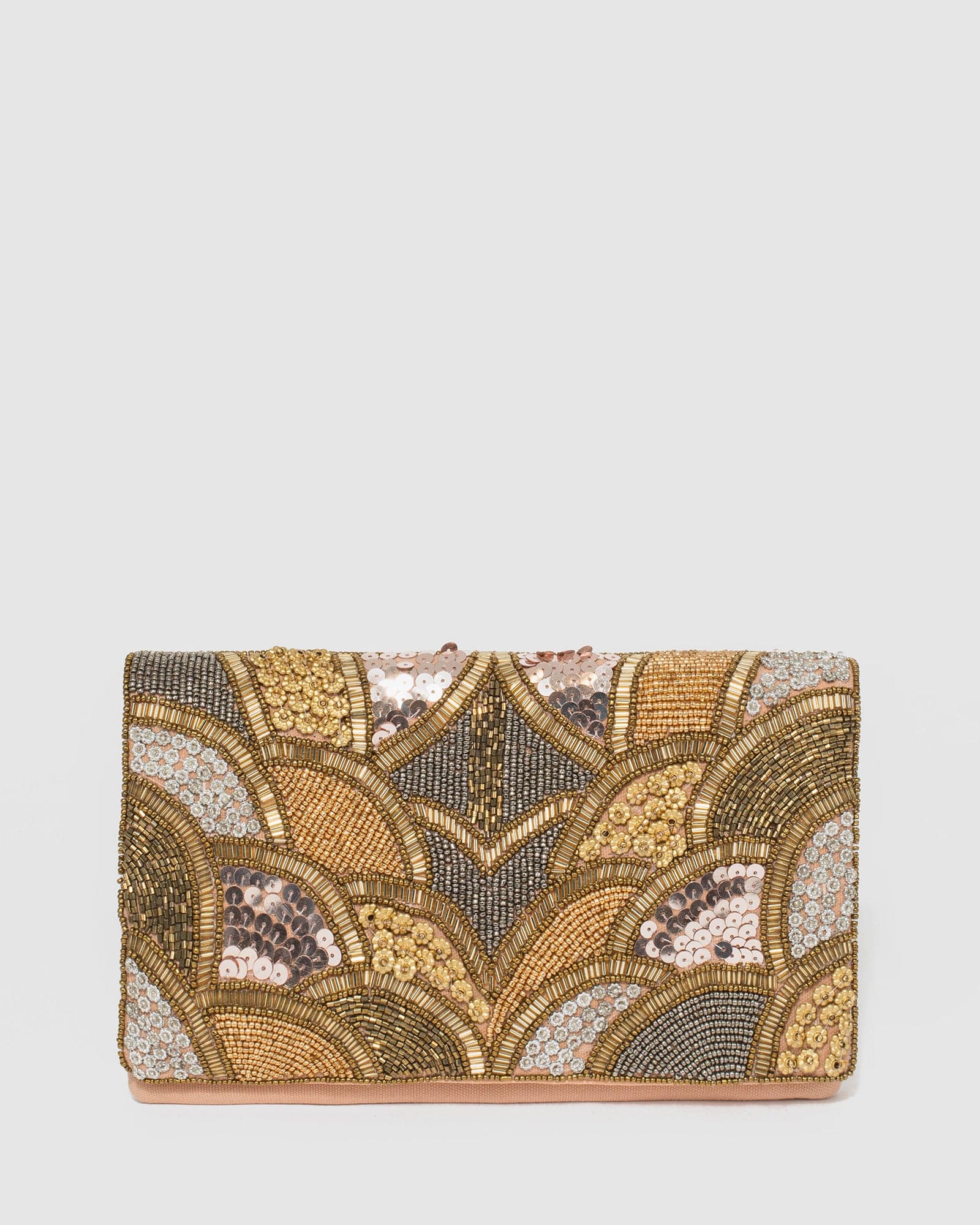 Gold Claire Beaded Clutch Bag