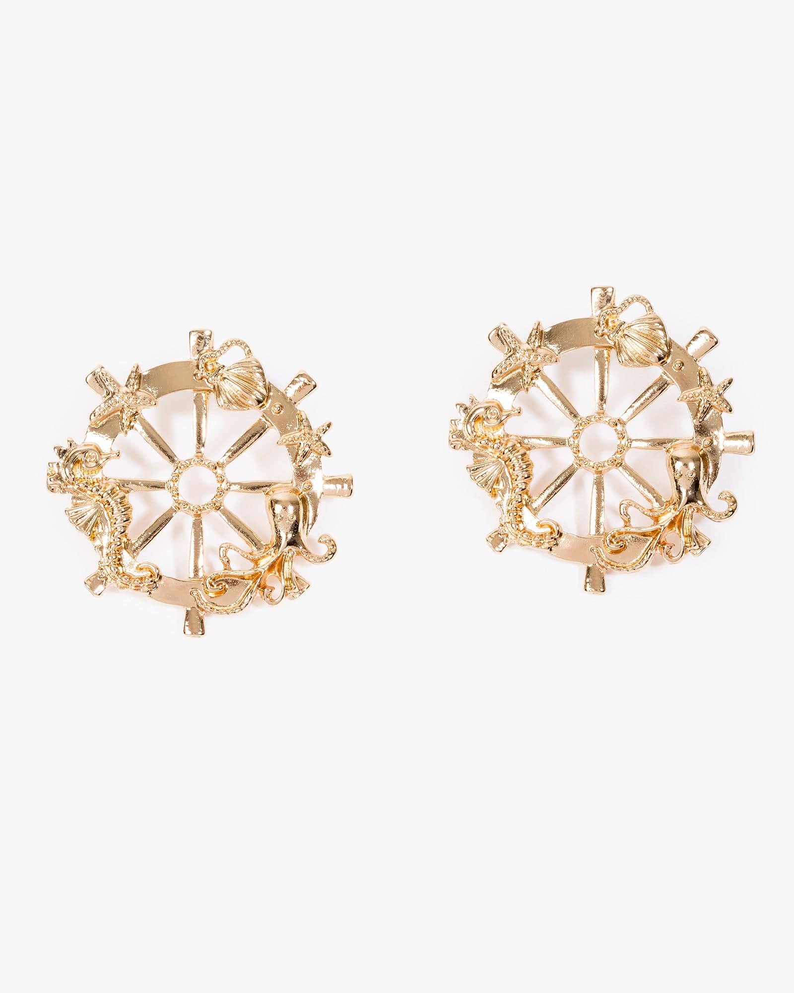 Gold Beach Charm Wheel Decor Earrings