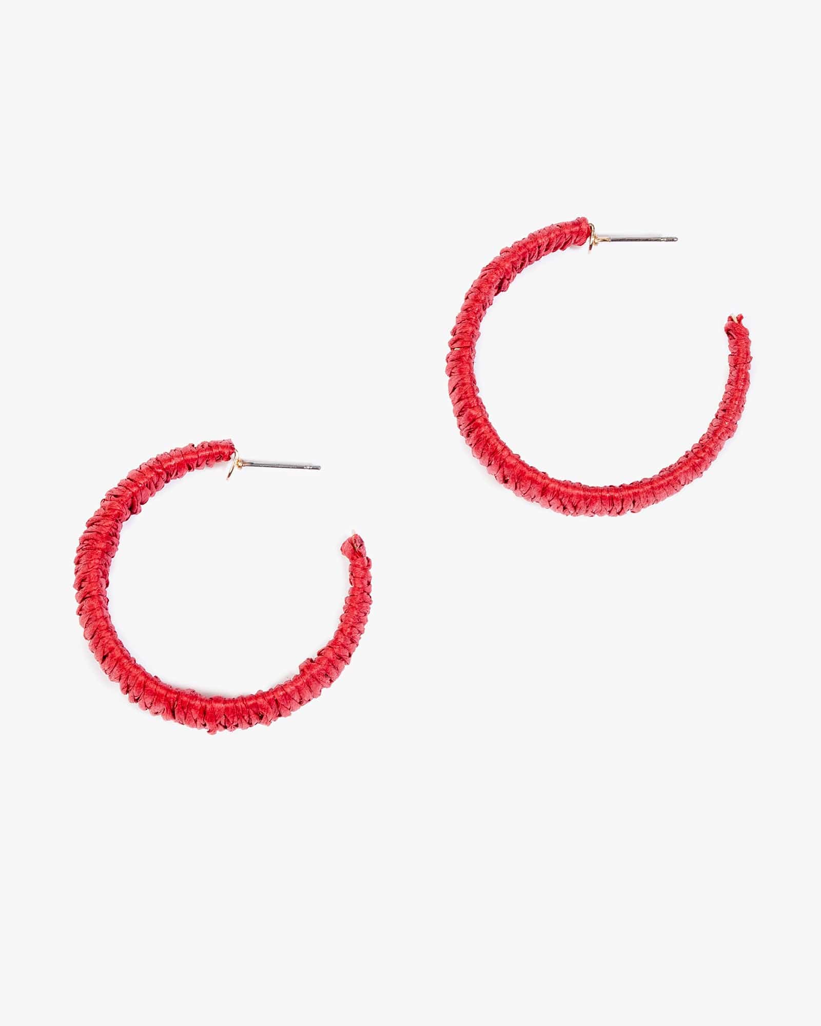 Red Wrapped Hoop Earrings