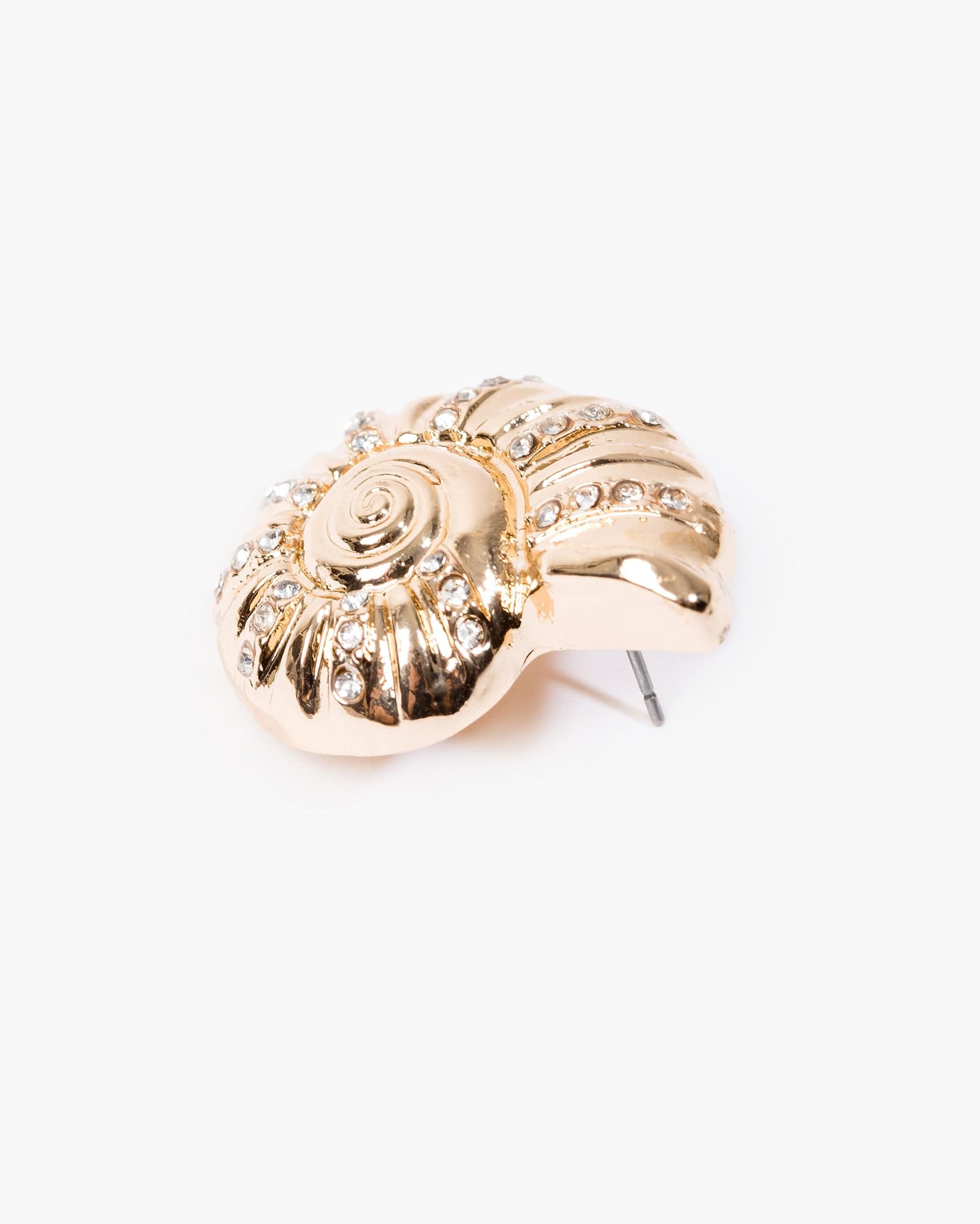Gold Crystal Detail Metal Shell Earrings