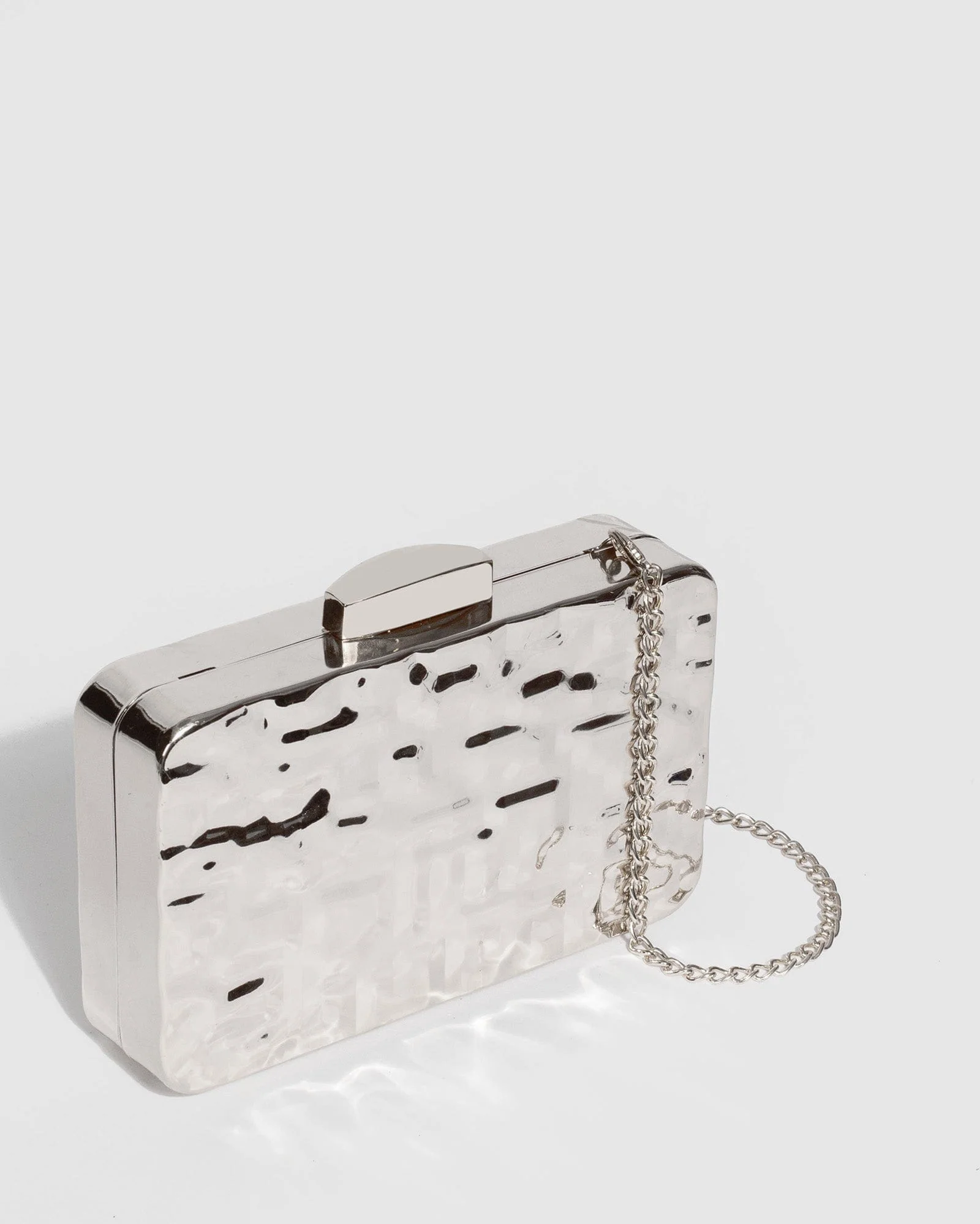 Silver Aurelia Textured Metal Clutch Bag