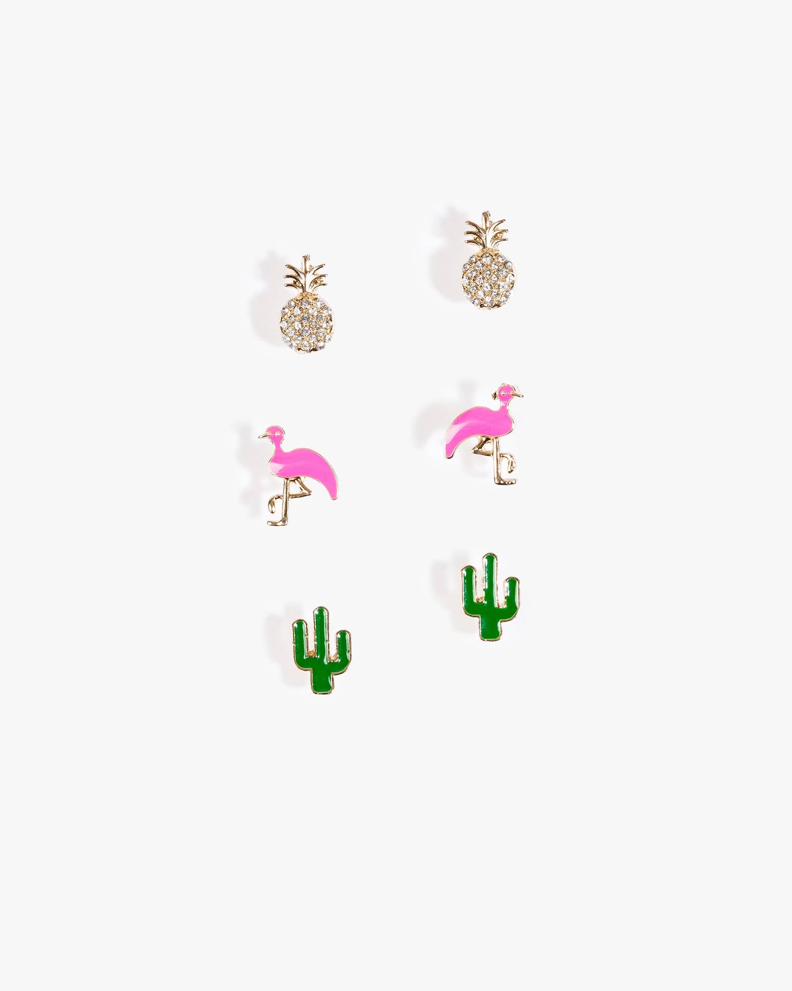 Multi Colour 3 Pack Flamingo Stud Earrings
