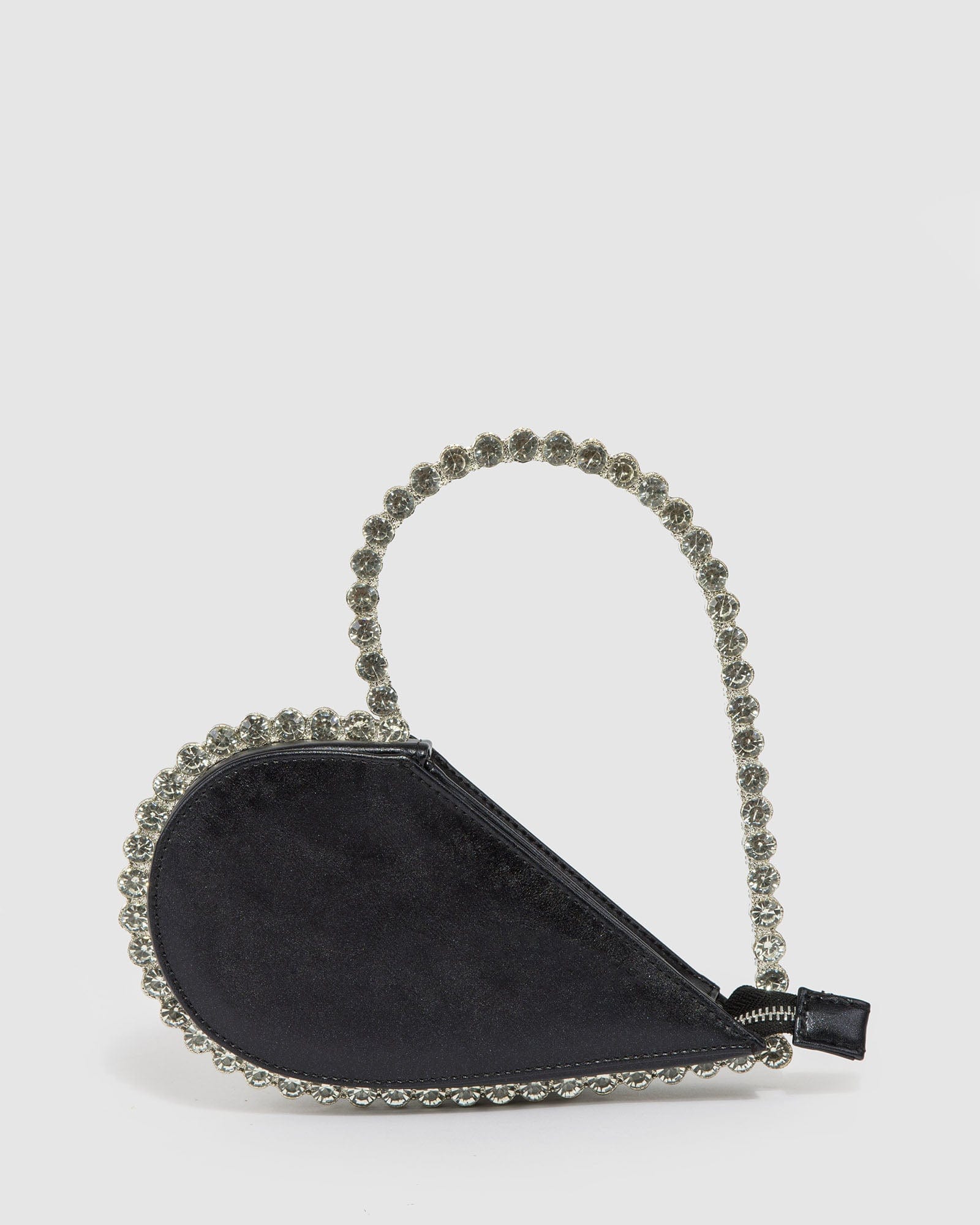 Black Crystal Heart Frame Clutch Bag