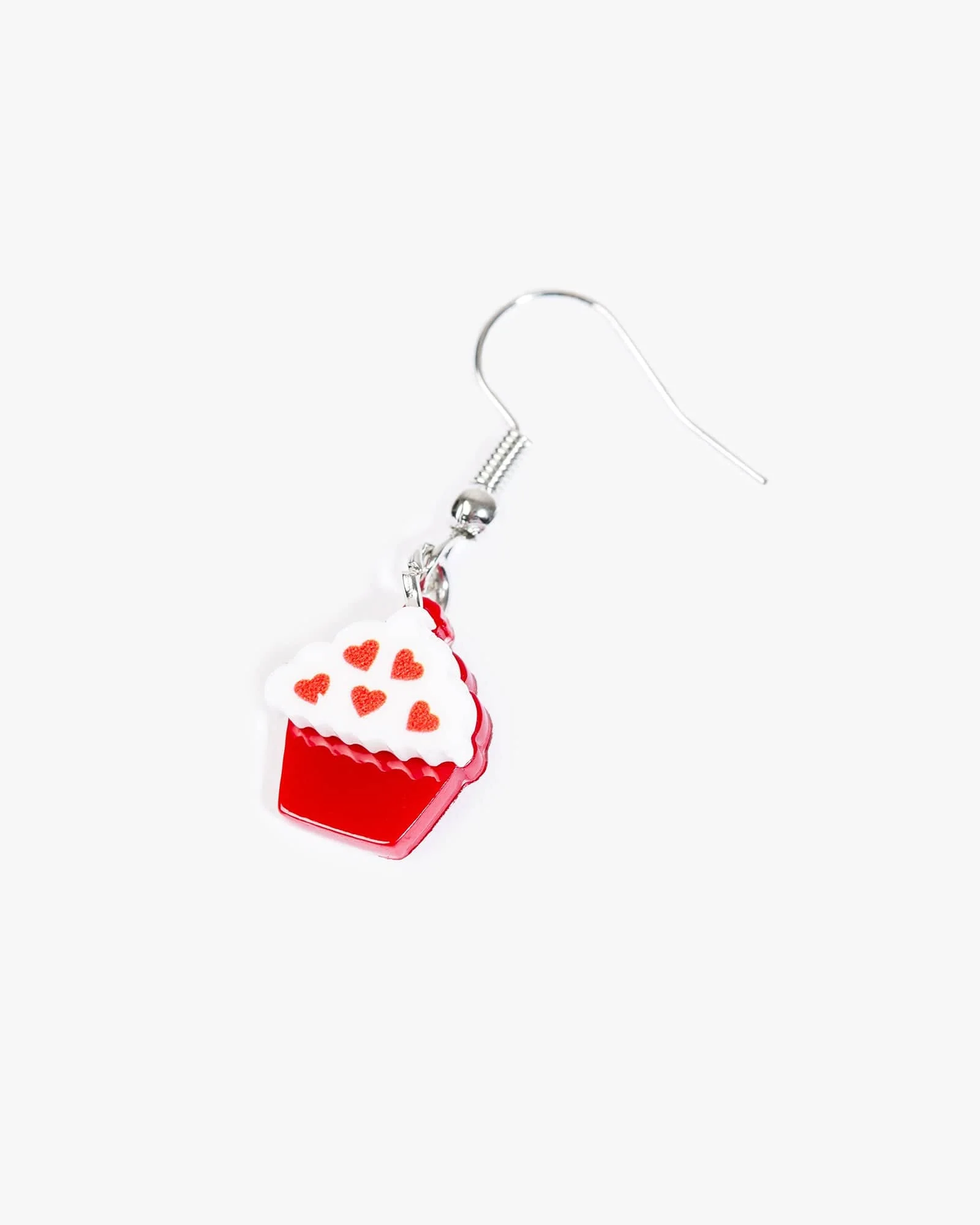 Red Love Heart Cupcake Hook Drop Earrings