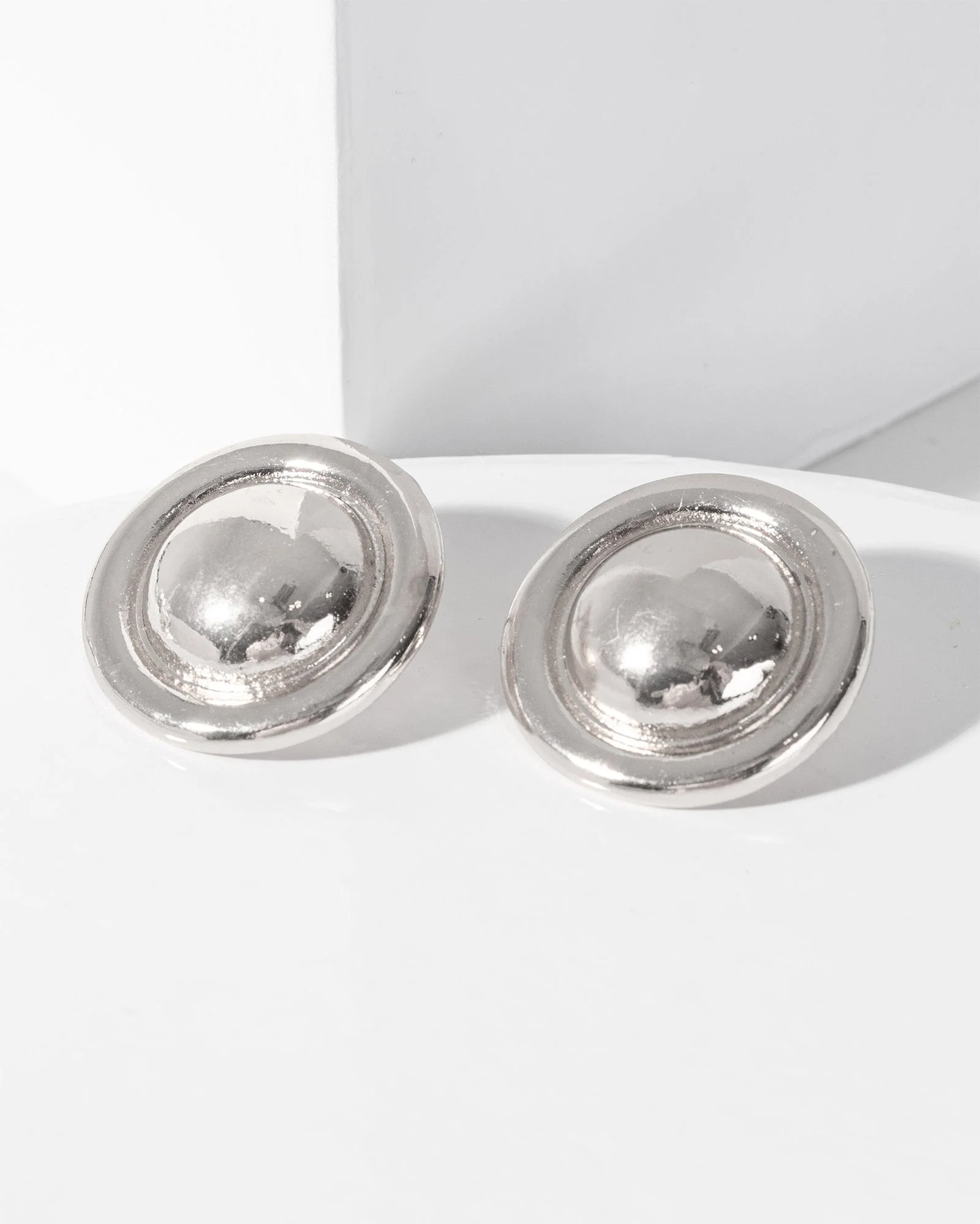 Silver Textured Button Stud Earrings