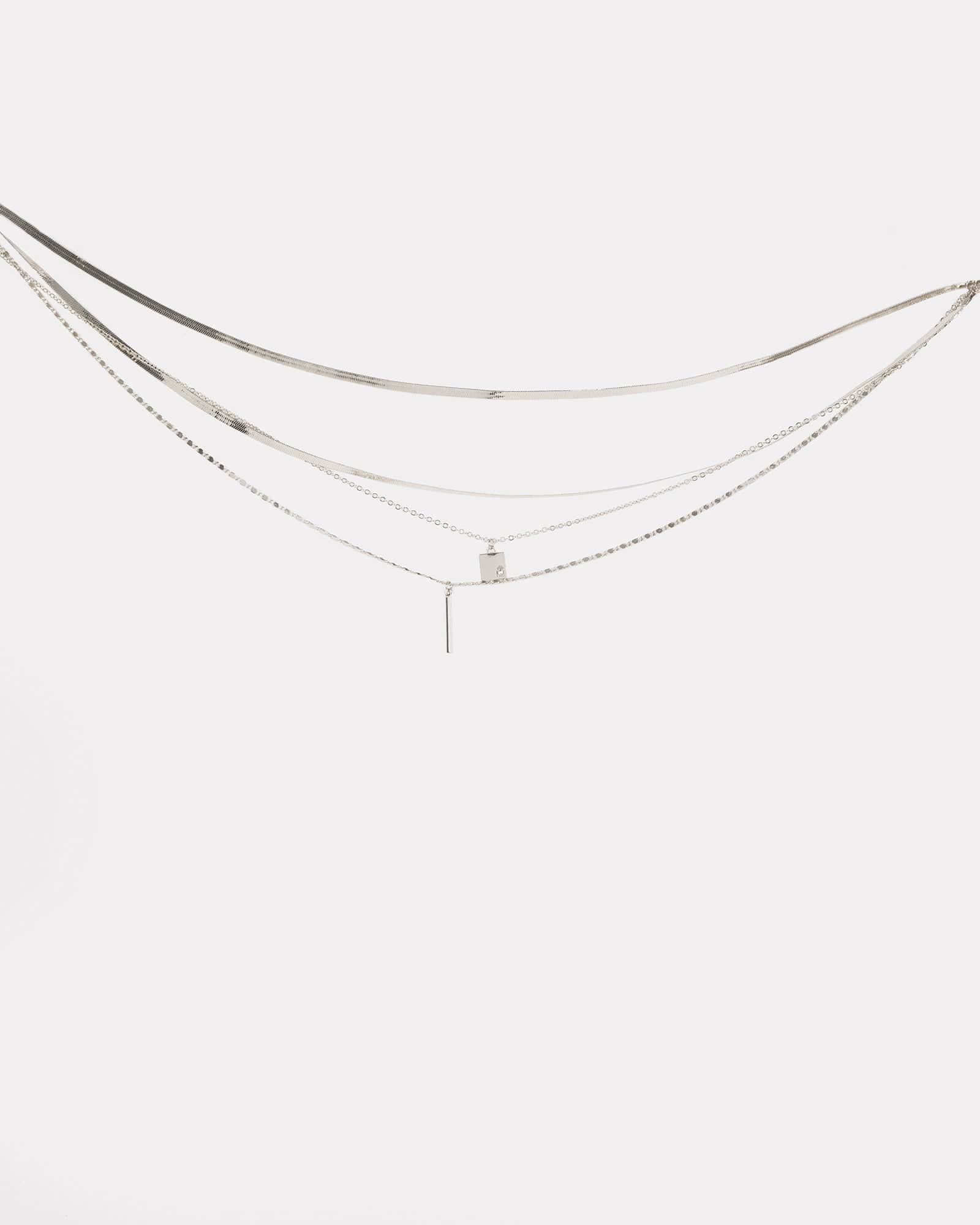 Silver Multi Layer Bar Necklace