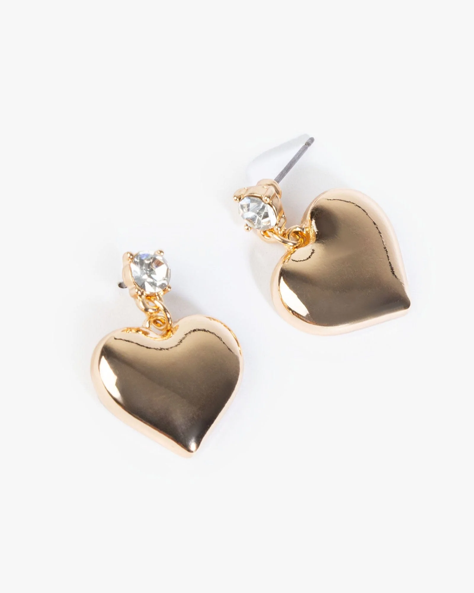 Gold Crystal Heart Mini Drop Earrings
