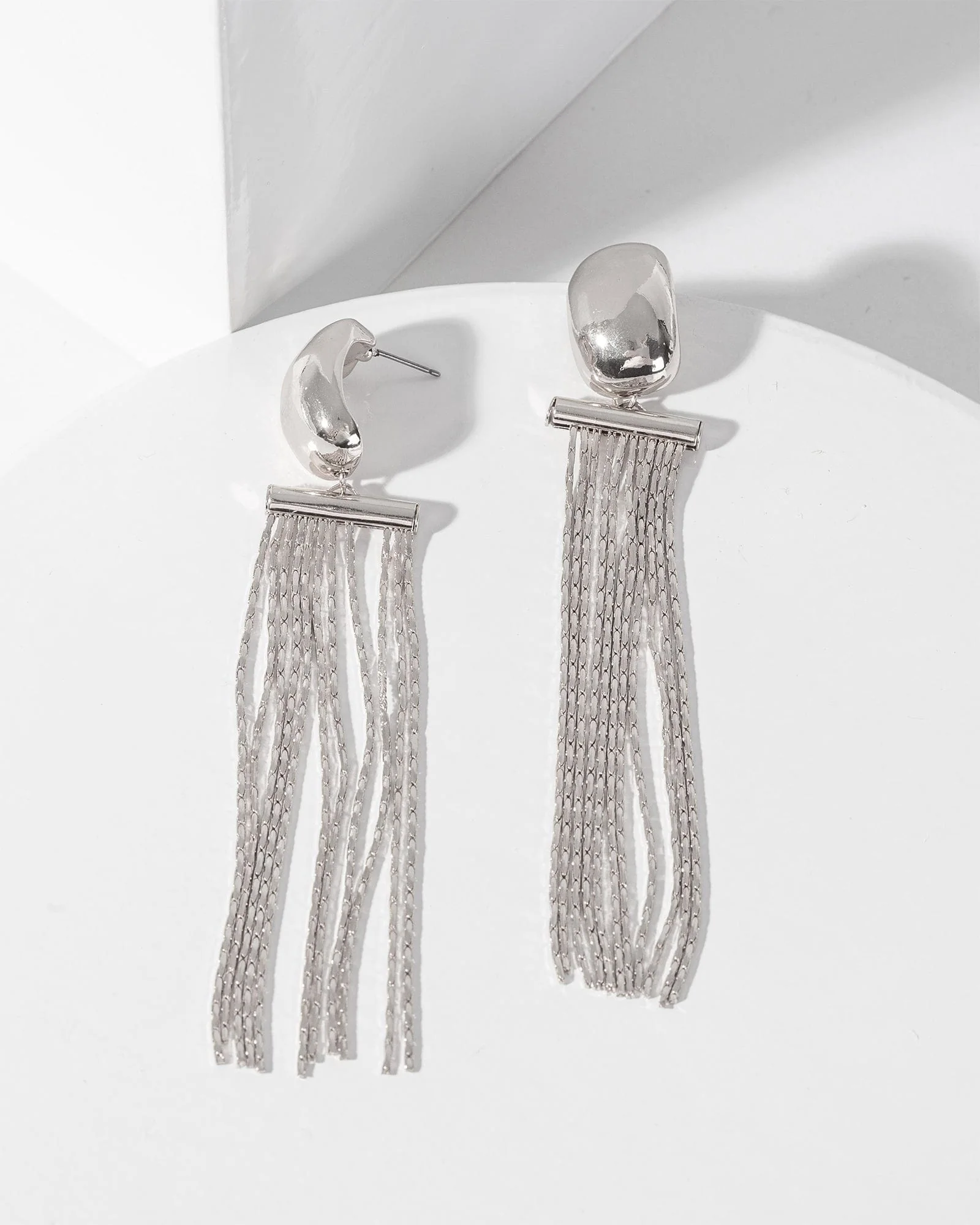 Silver Metal Tassel Drop Earrings