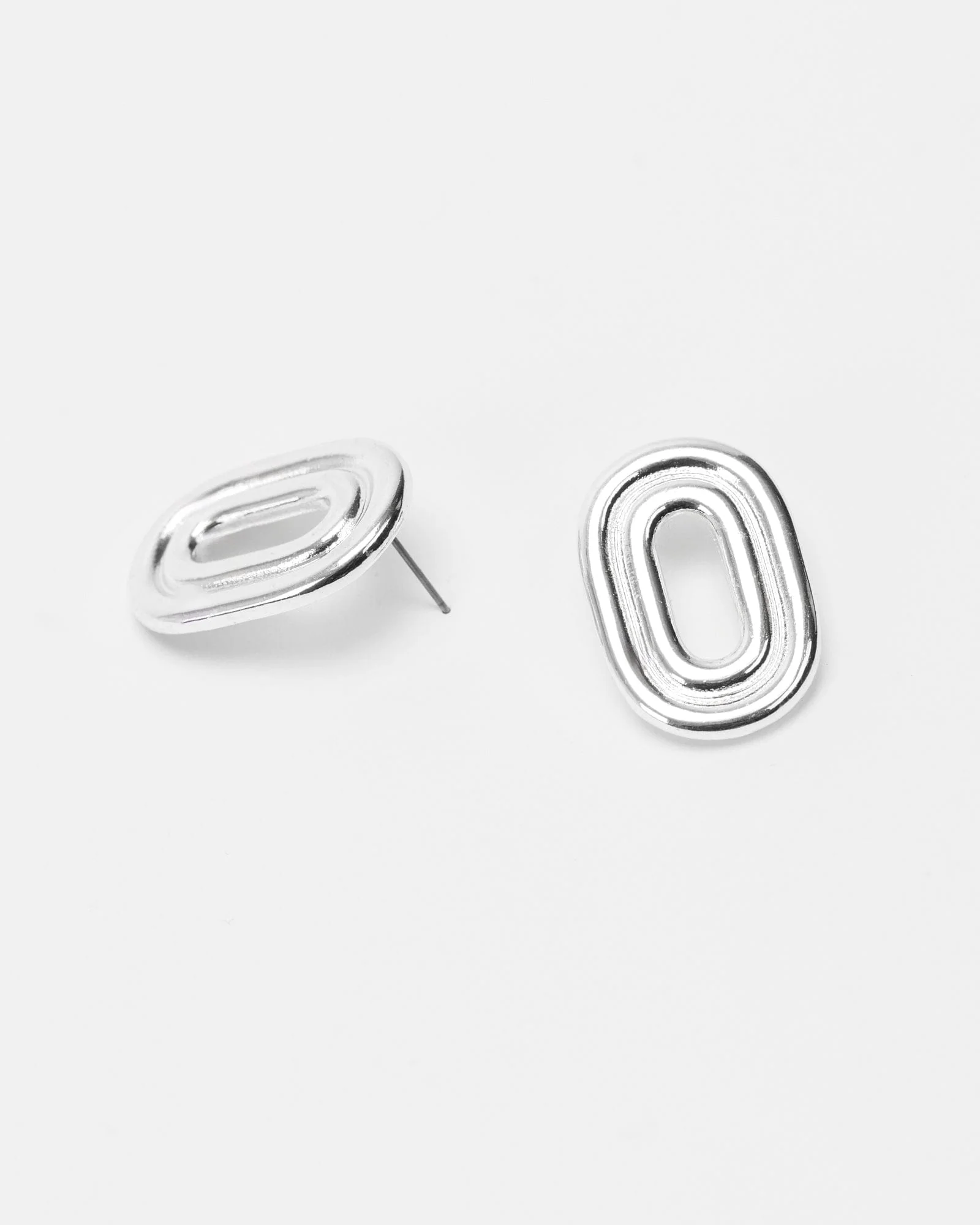 Silver Oval Statement Stud Earrings