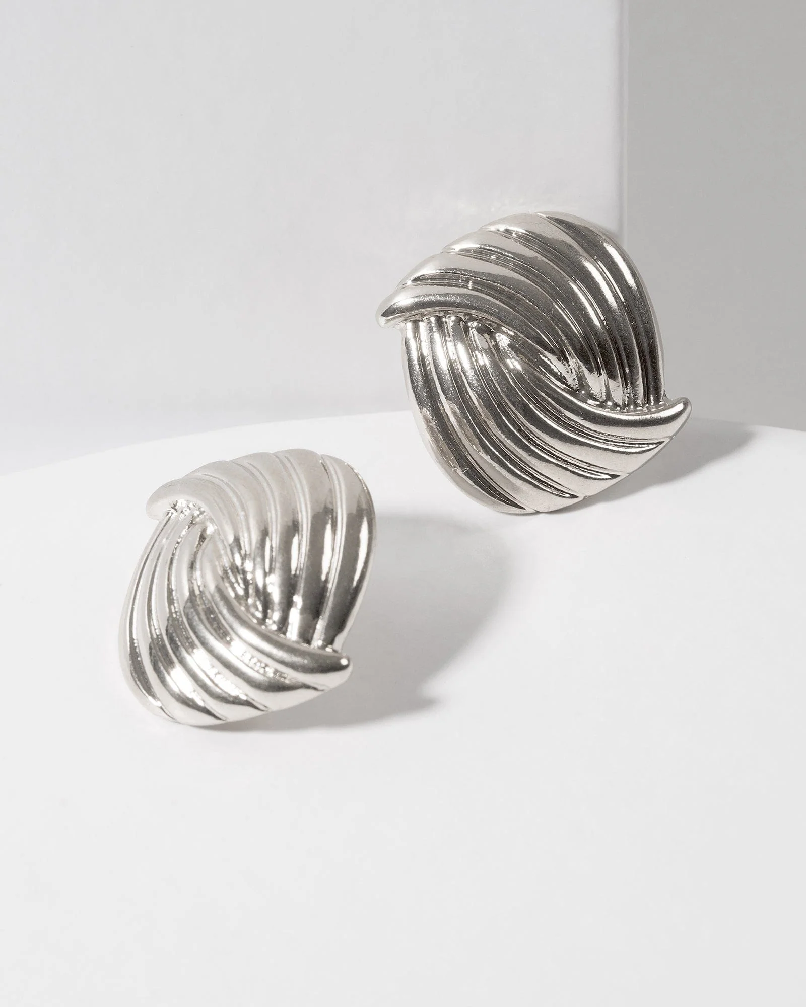 Silver Lined Overlap Clip On Earrings