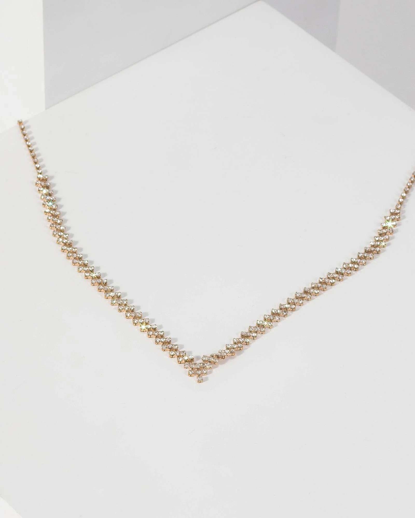 Gold Diamante Cup Chain Teardrop Necklace