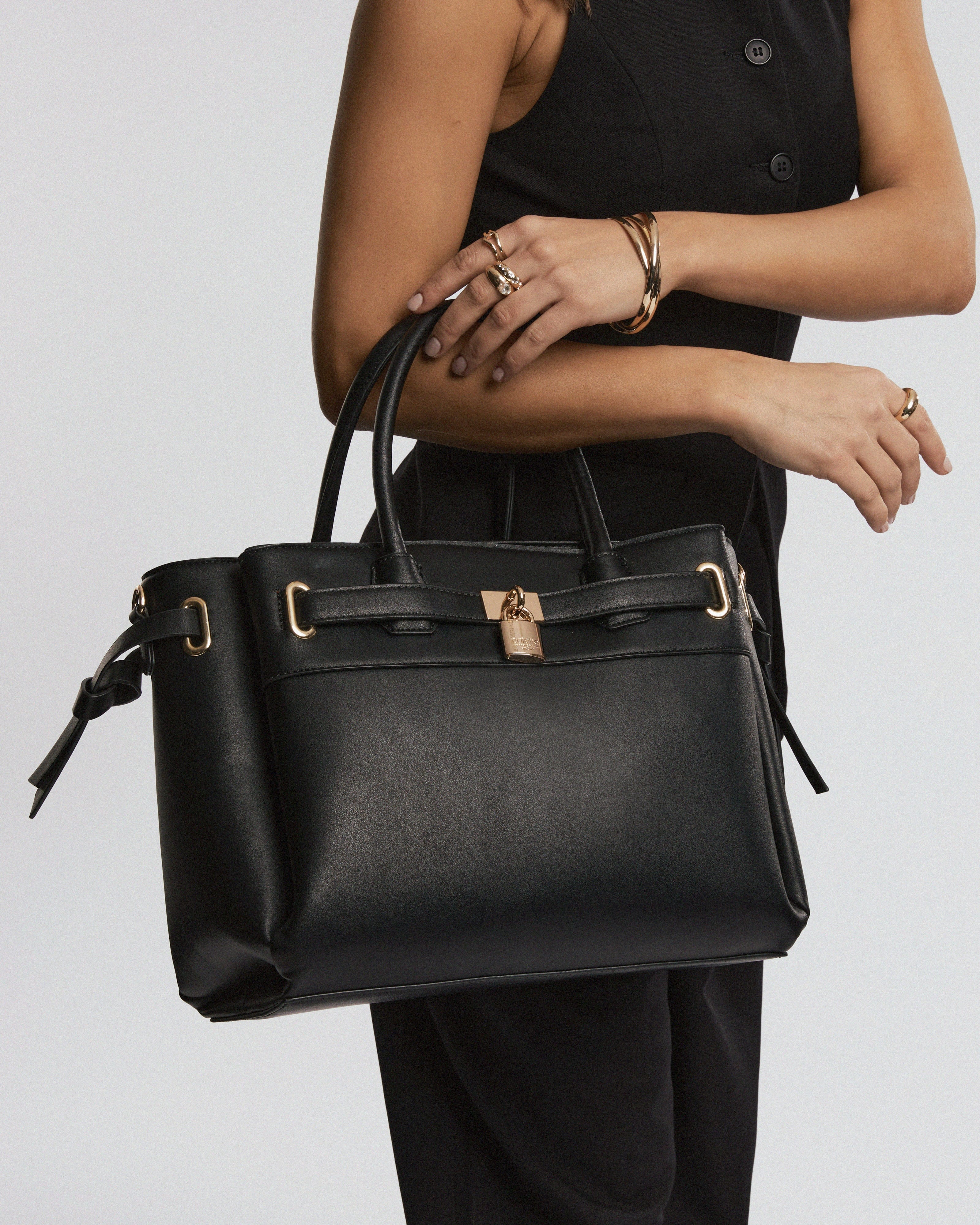 Black Elora Tie Tassel Tote Bag