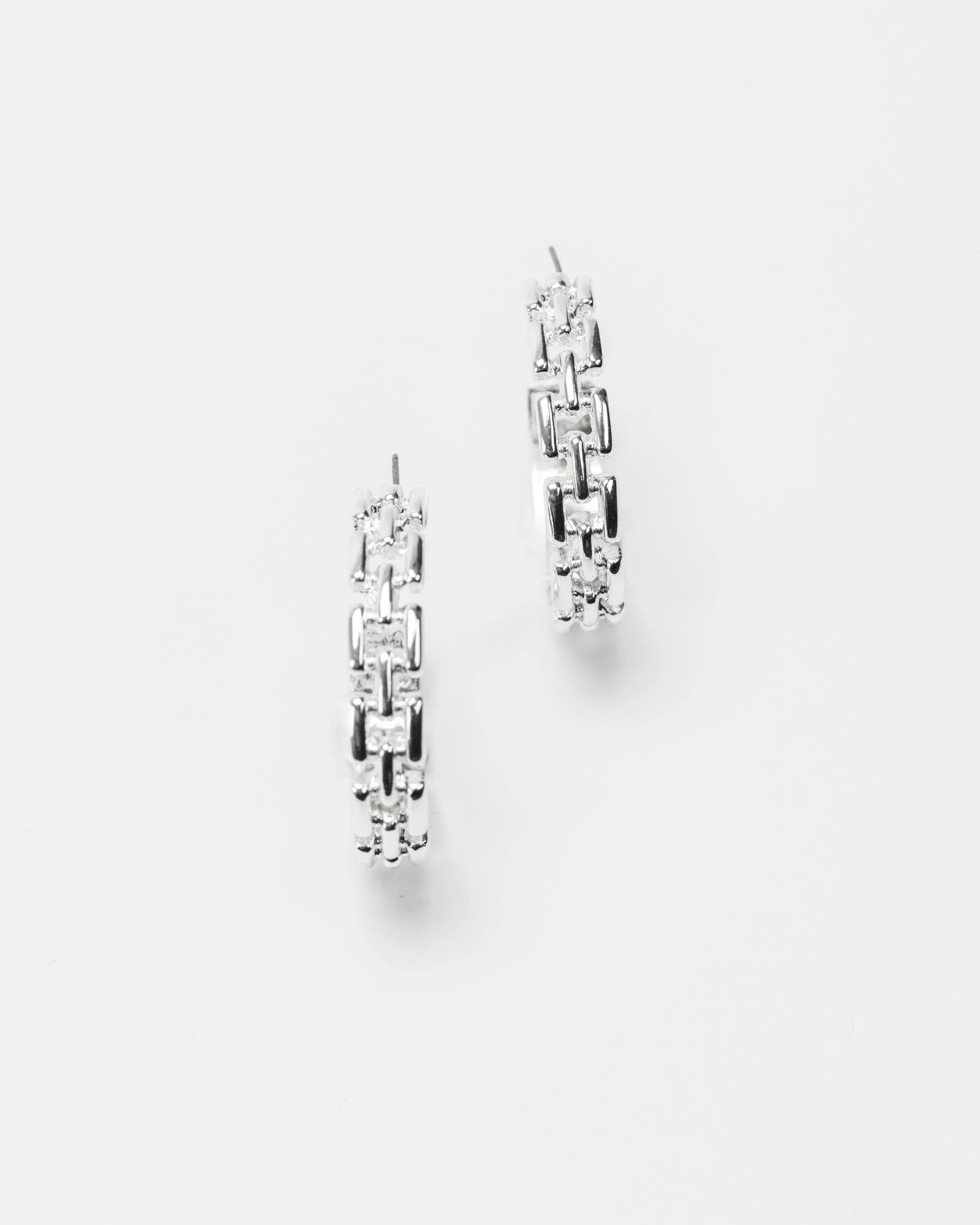 Silver Large Link Band Hoop Earrings