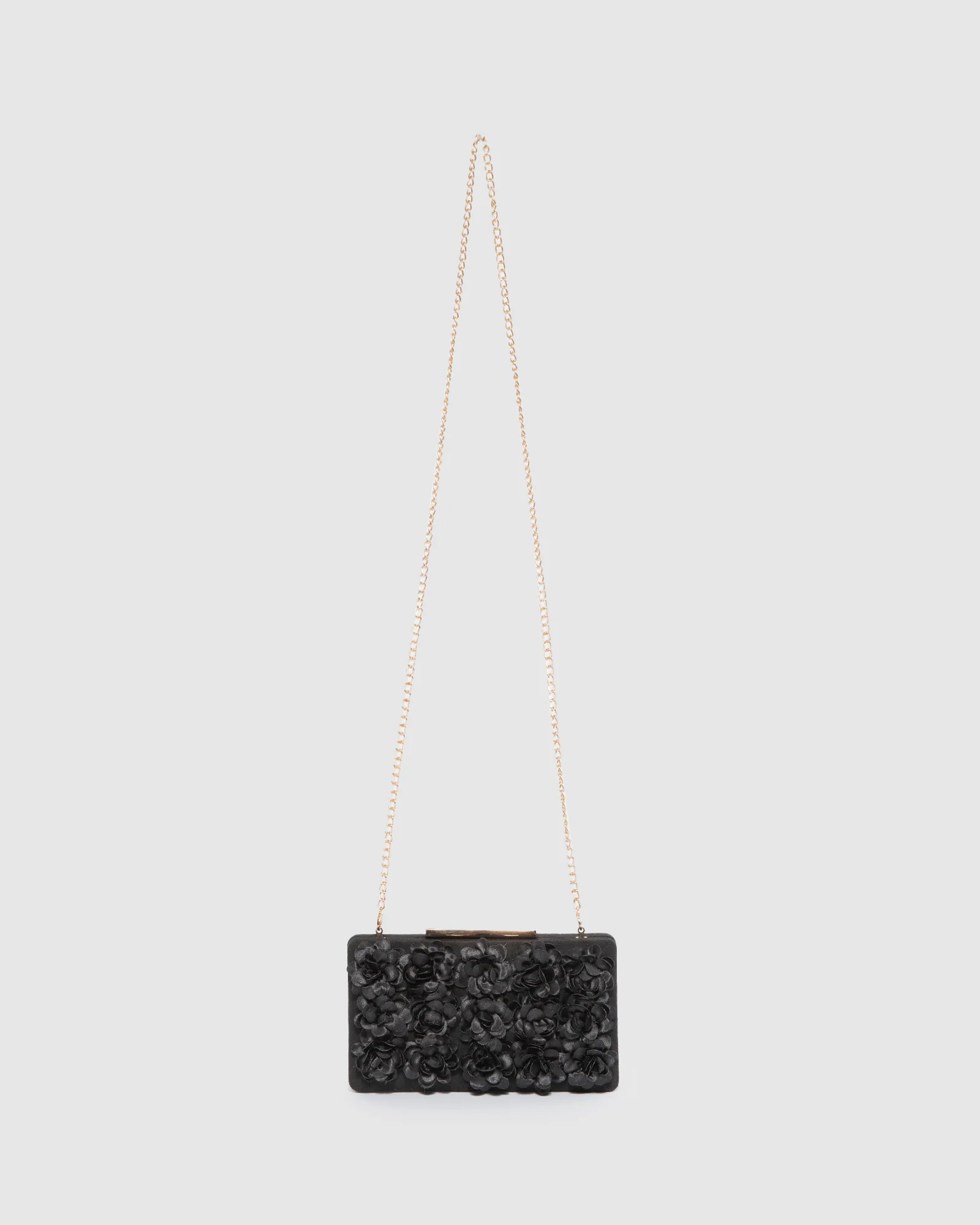 Black Olivia Hardcase Rose Clutch Bag
