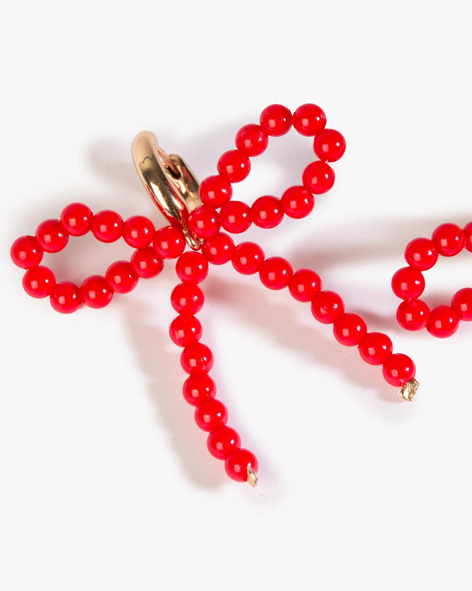 Red Beaded Bow Huggie Hoop Earrings